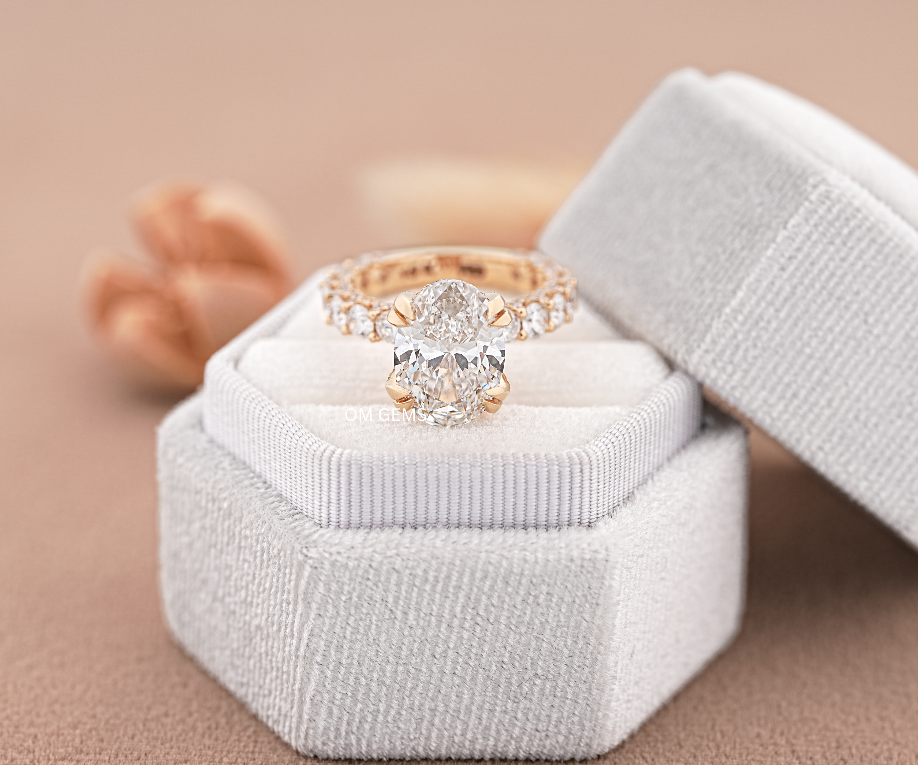 Hidden Halo Oval Cut Lab Grown Diamond Accent Engagement Ring