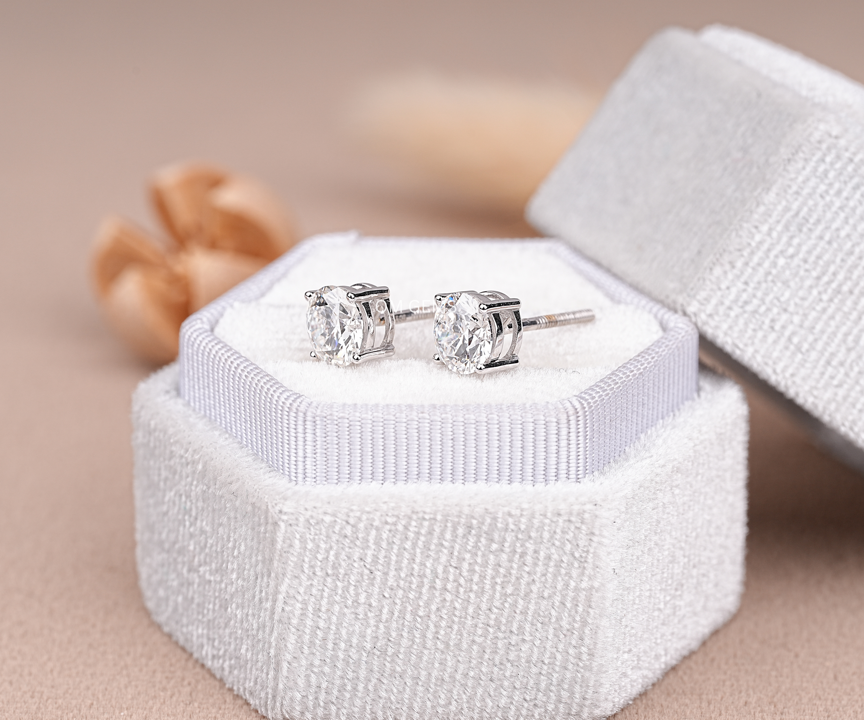 14k White Gold Round Cut Lab Diamond Stud Earrings