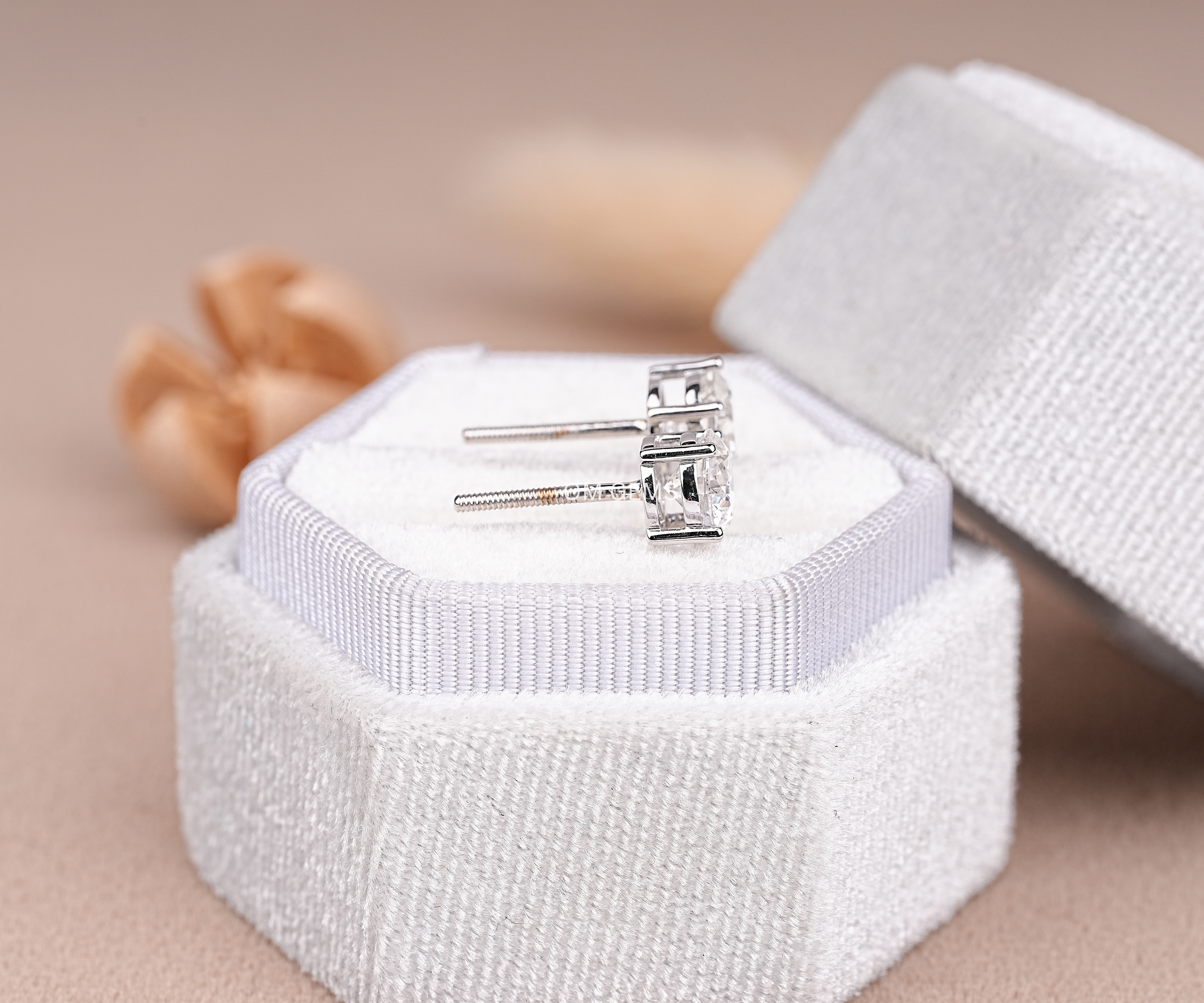 14k White Gold Round Cut Lab Diamond Stud Earrings