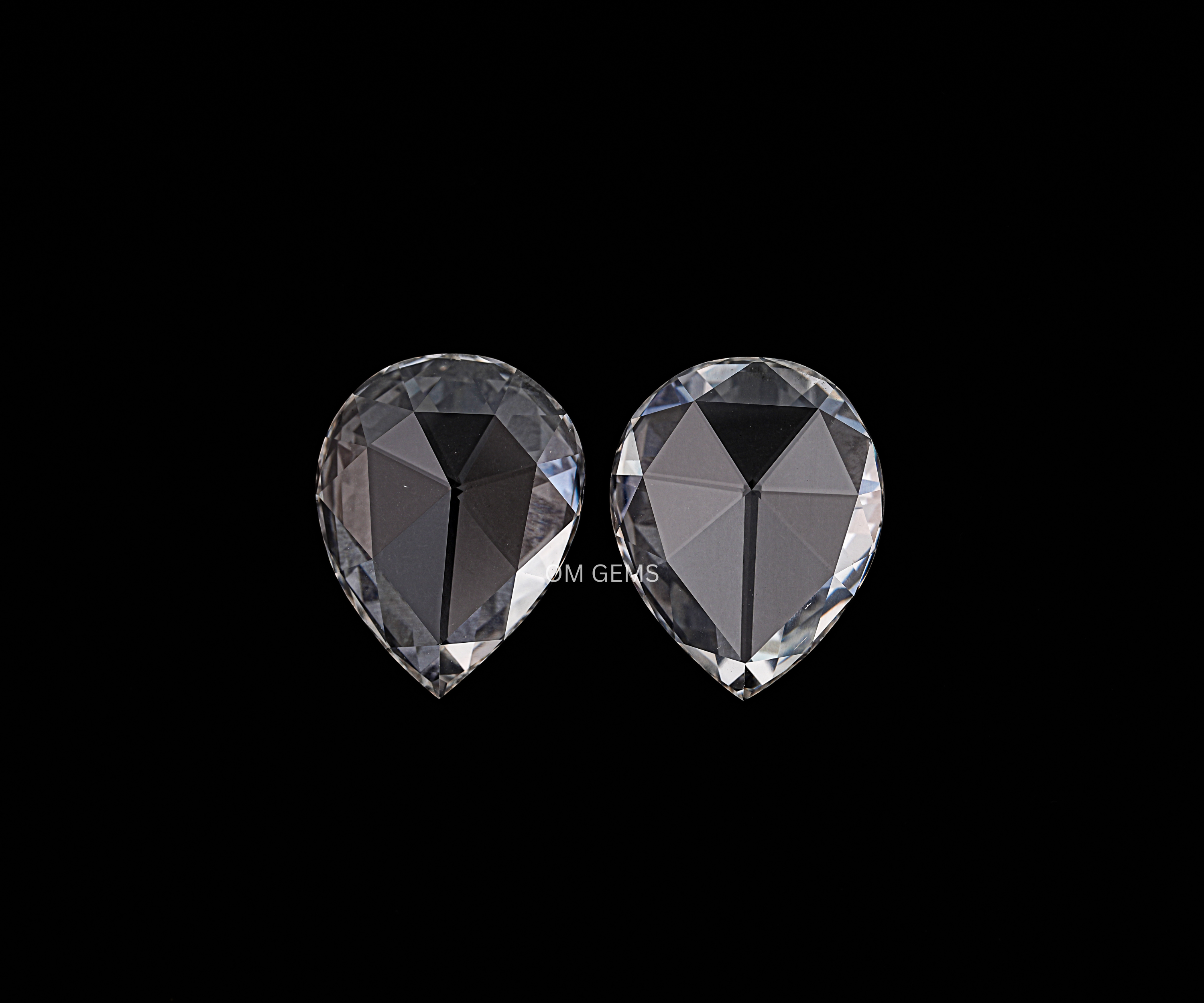 28.53 TCW Pear Rose Cut Lab Grown Diamond Matching Pair