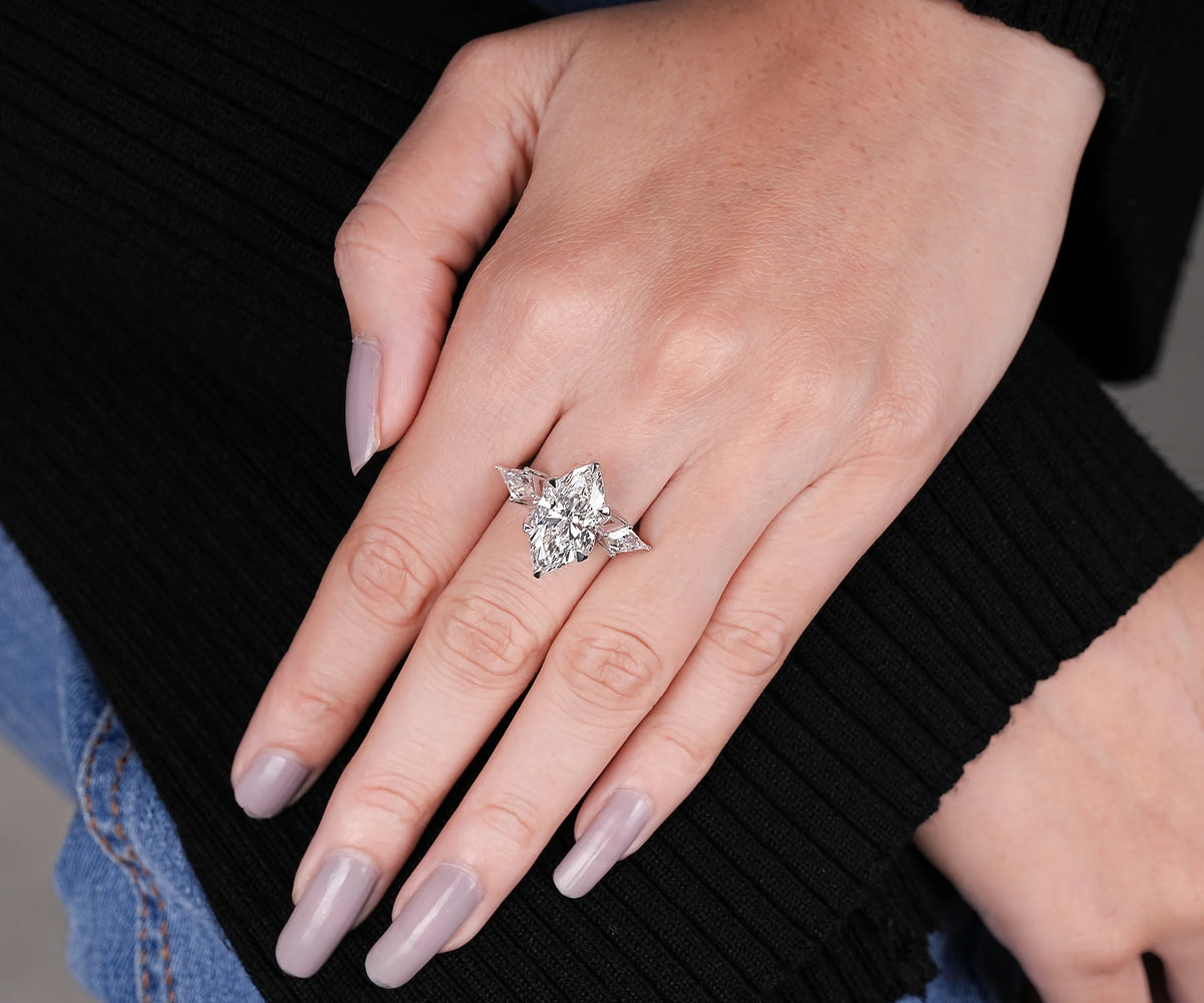 5 carat marquise lab grown diamond three stone engagement ring