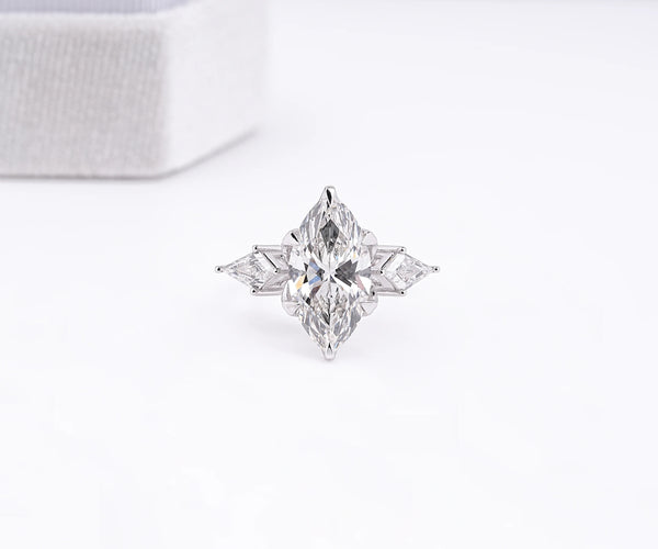 Three Stone Marquise Cut Lab Grown Diamond Engagement Ring