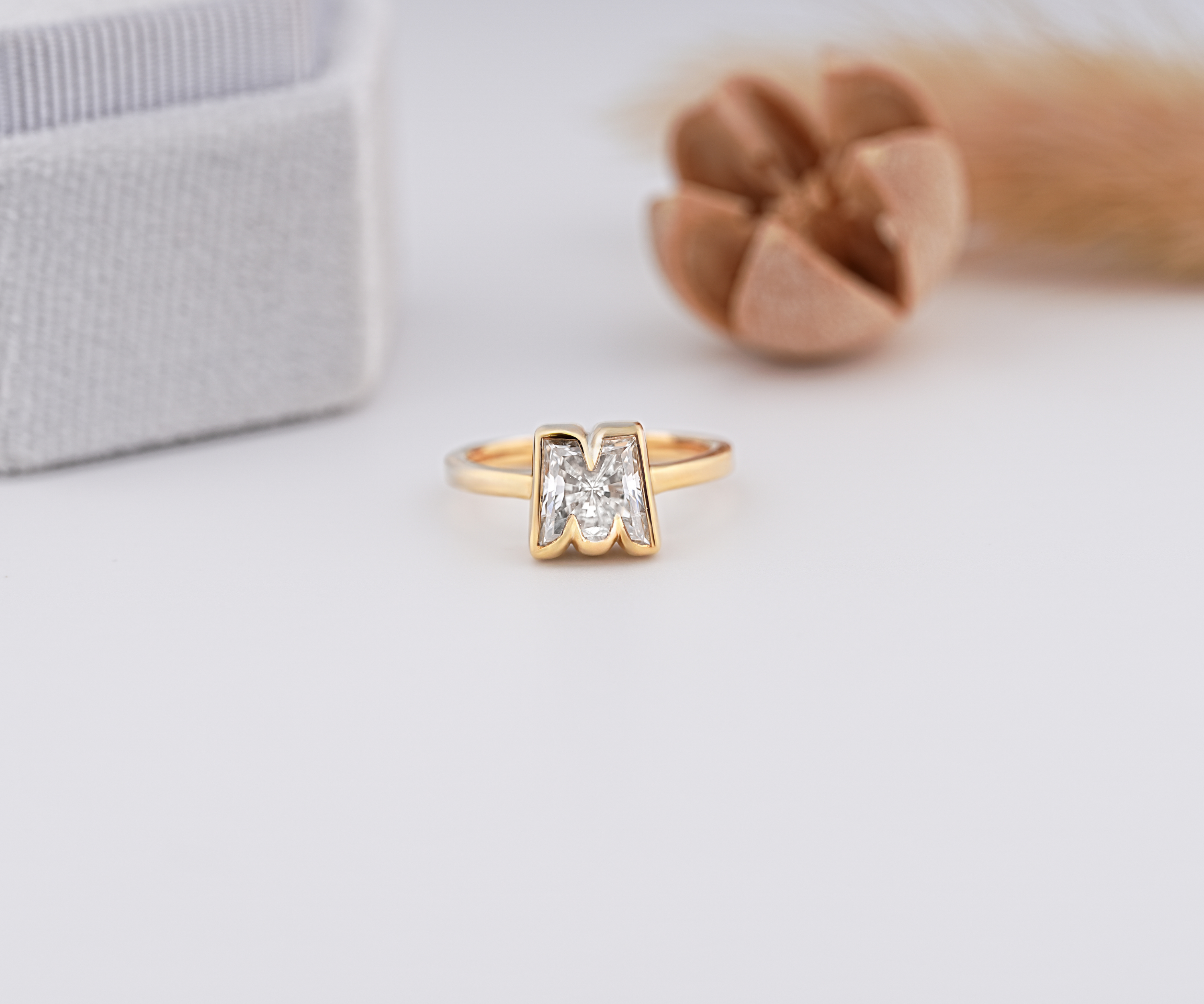 Bezel Set Lab Grown M Letter Diamond Initial Ring