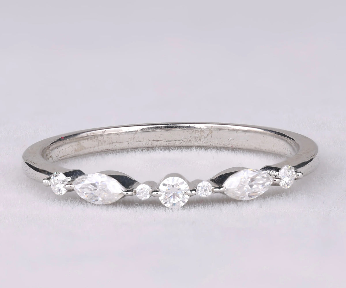 Alternate Cluster Marquise and Round Wedding Band