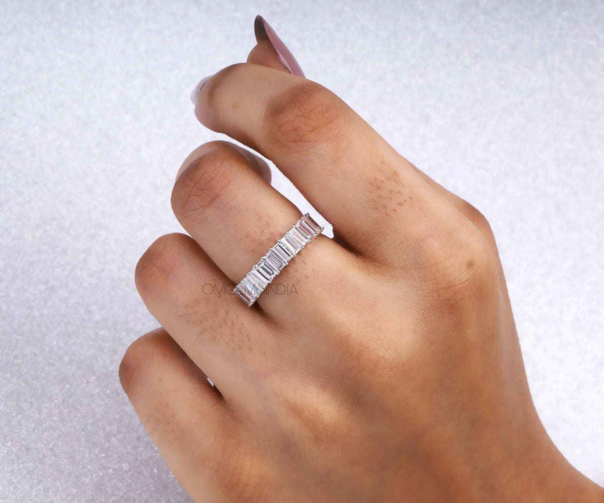 Half Eternity Baguette Shape Gemstone Wedding Band