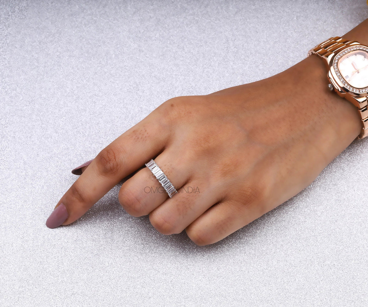 Half Eternity Baguette Shape Gemstone Wedding Band
