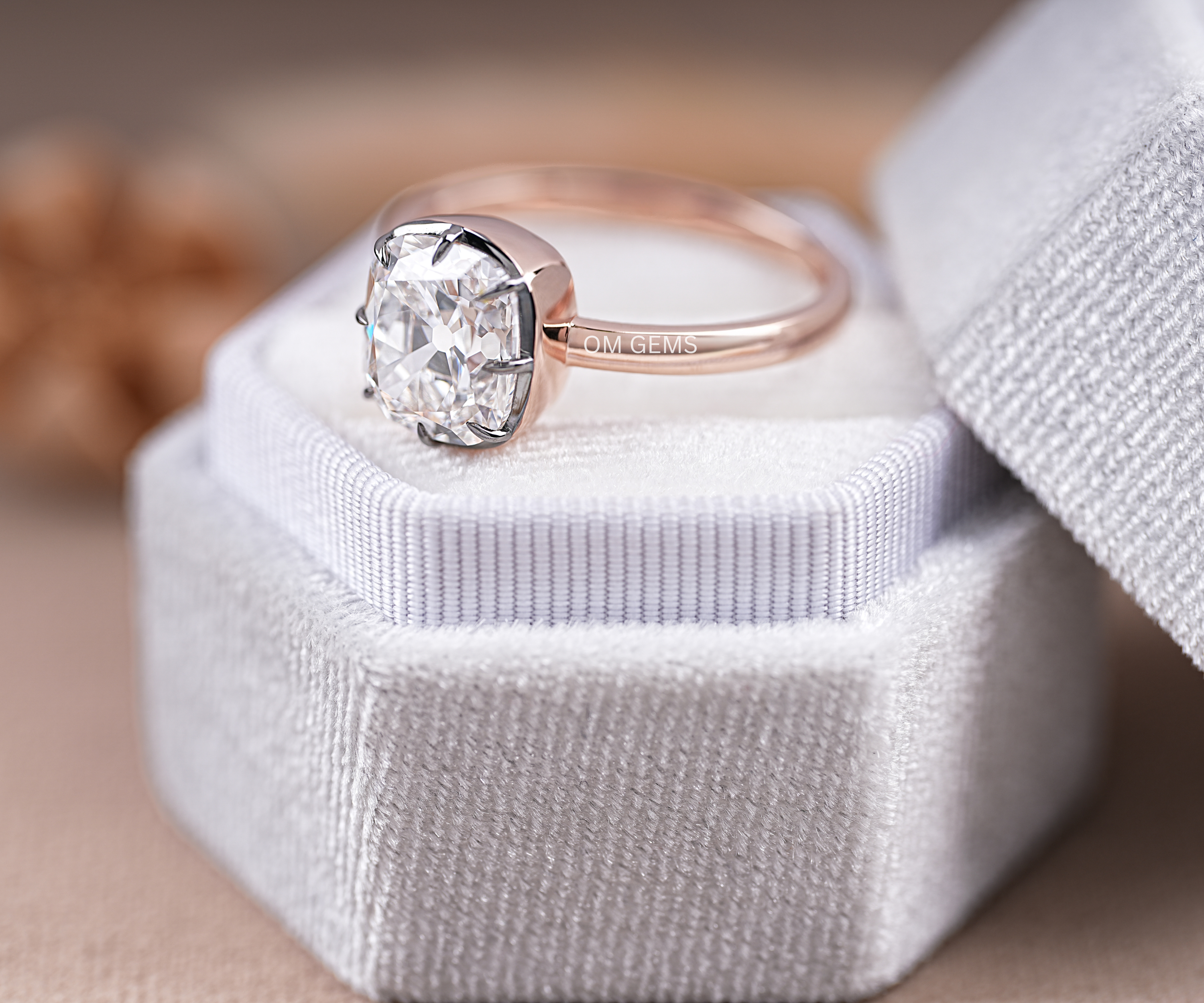 Old Mine Cushion Cut Lab Grown Diamond Engagement Ring