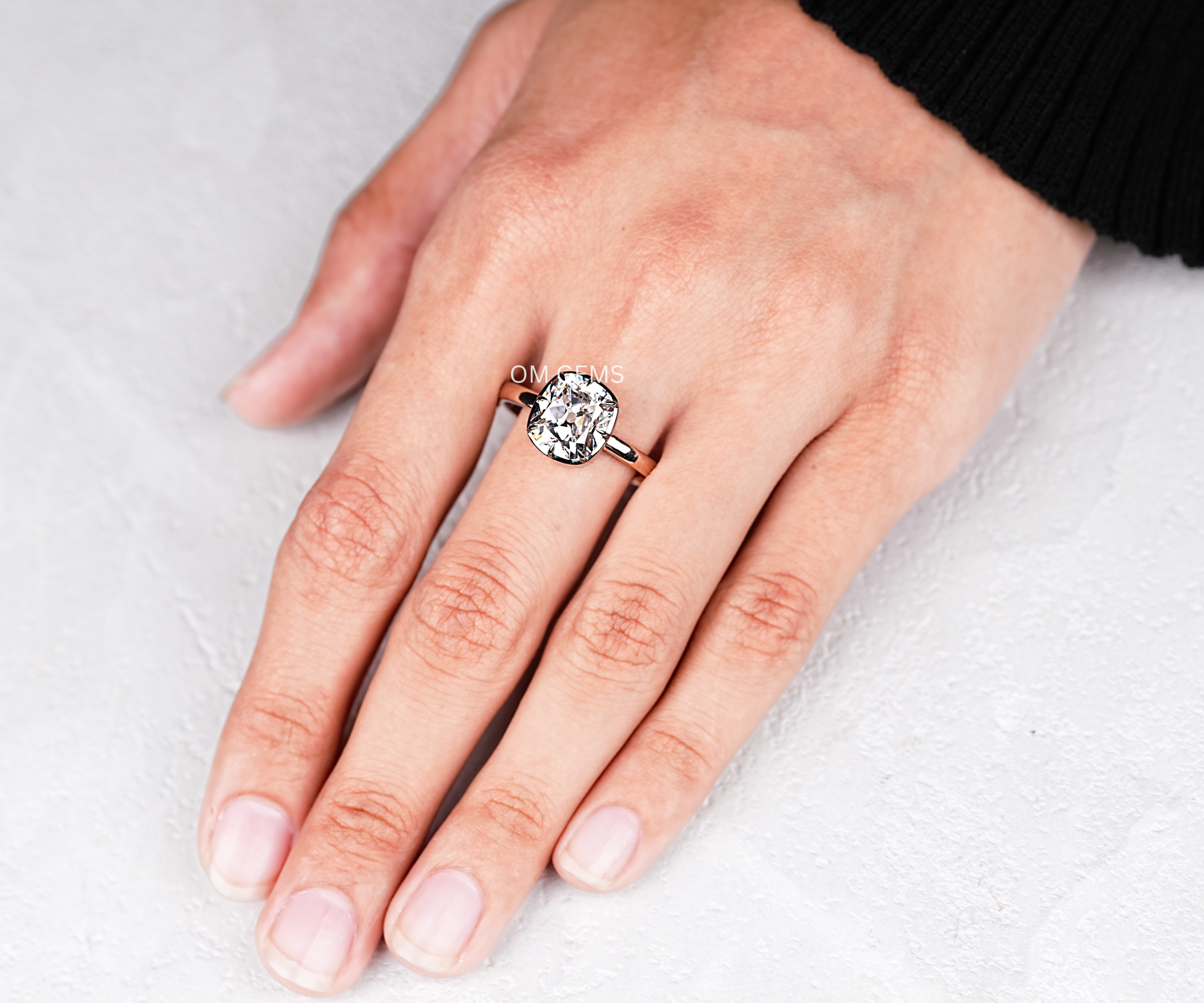 Lab Grown Old Mine Cushion Cut Diamond Engagement Ring