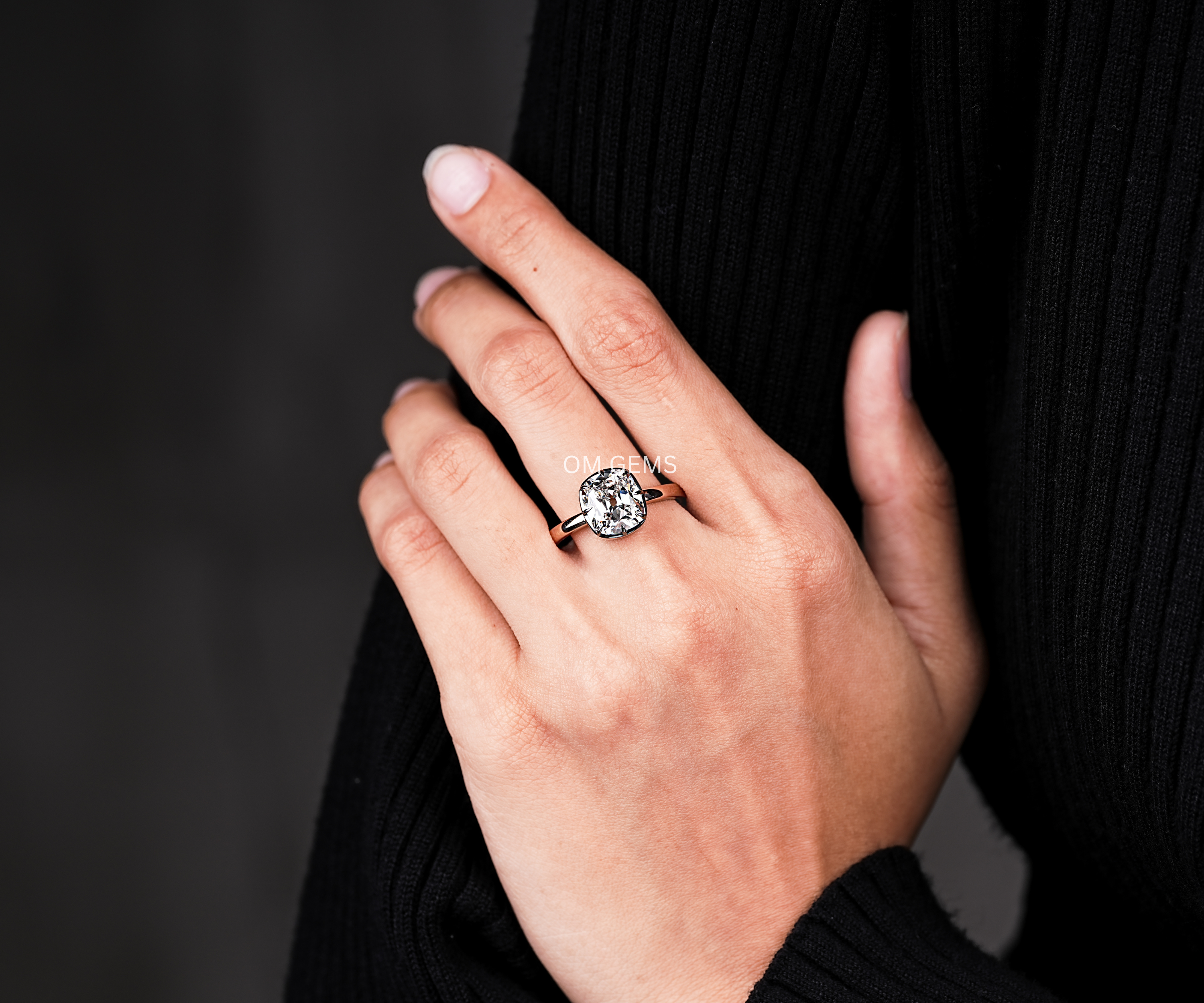 4 CT Old Mine Cushion Cut Lab Grown Diamond Bezel Set Ring