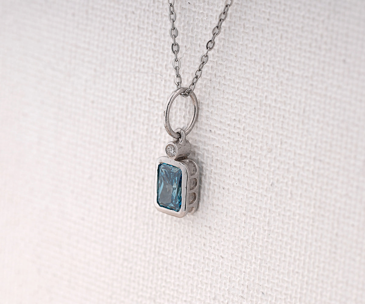 Bezel Set Fancy Blue Radiant Lab Grown Diamond Birthday Gift Pendant