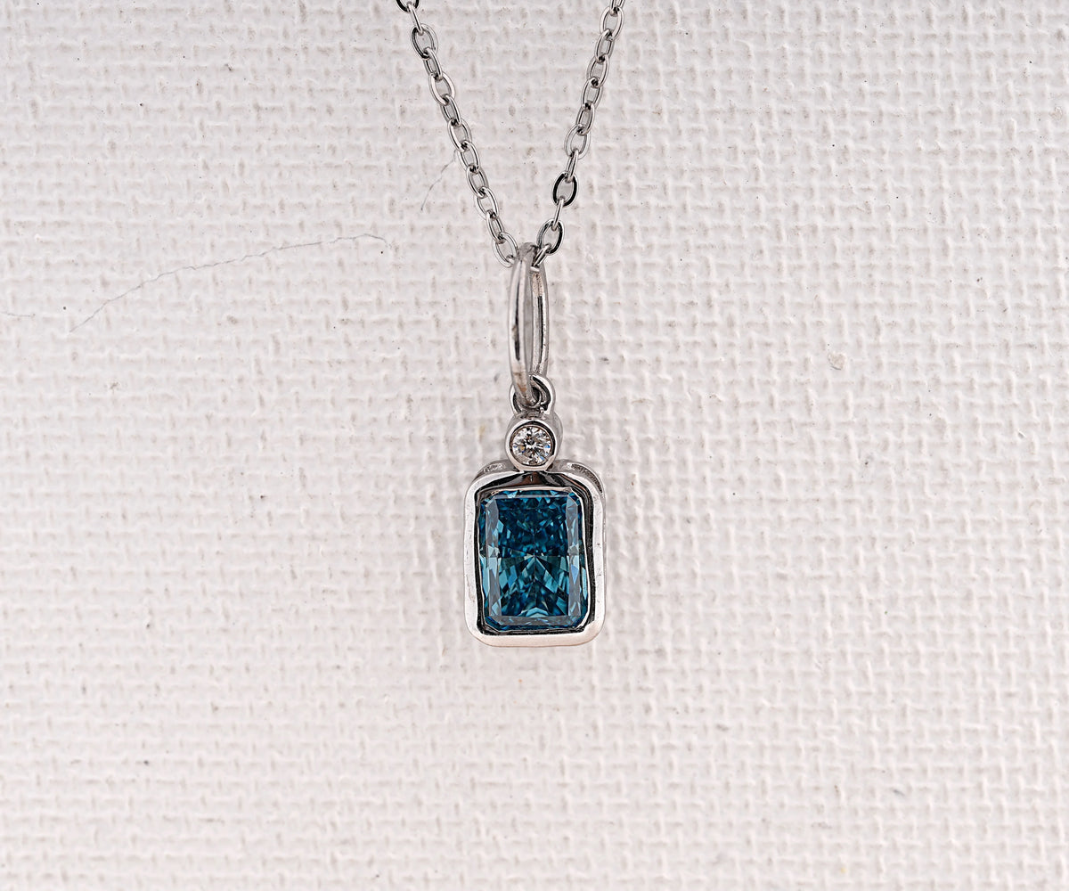 Bezel Set Fancy Blue Radiant Lab Grown Diamond Birthday Gift Pendant
