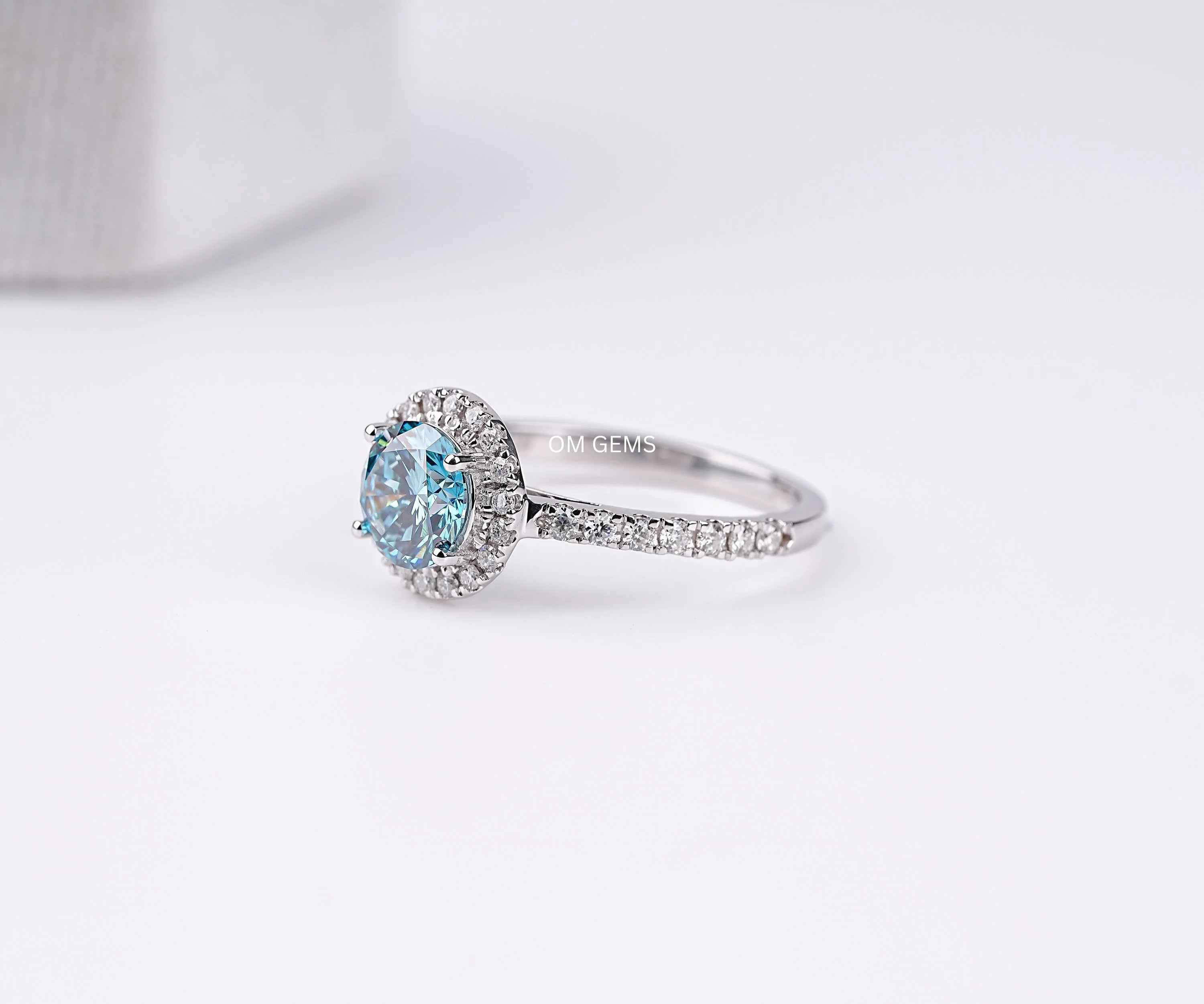 Blue Diamond Halo Engagement Ring