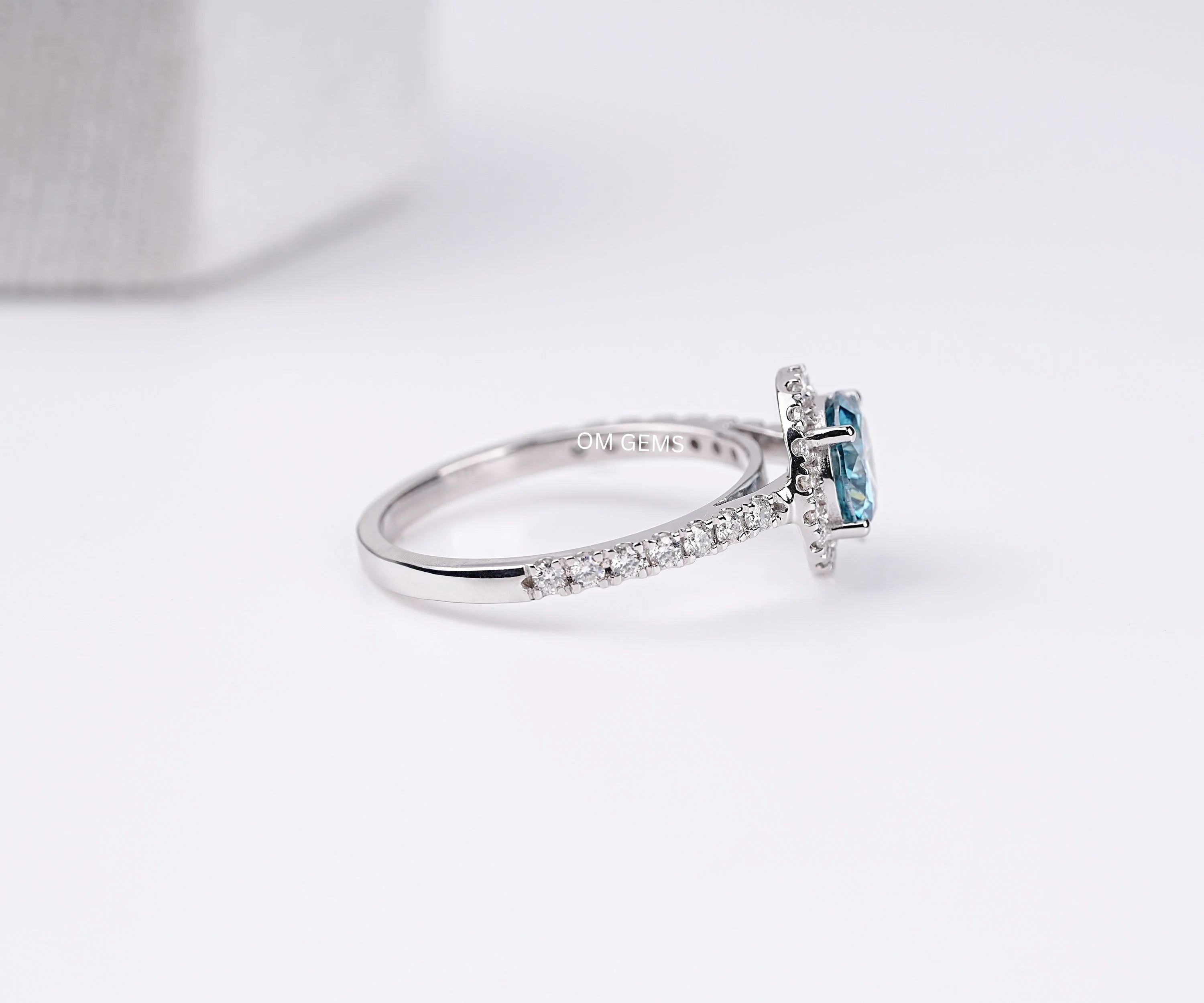 Blue Diamond Halo Engagement Ring
