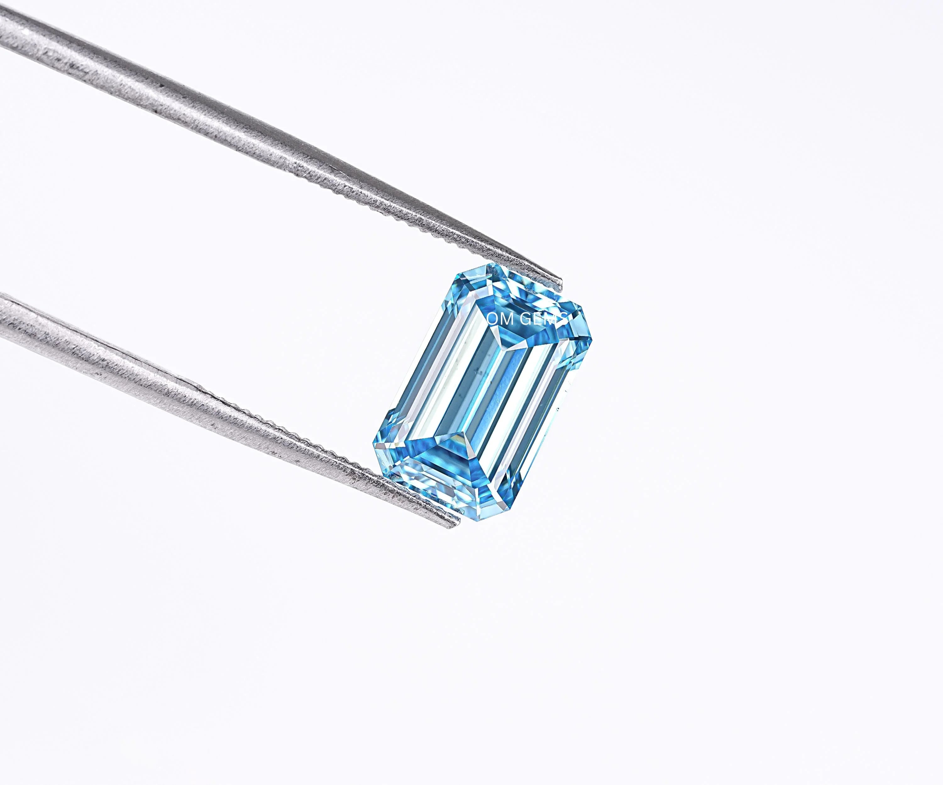 Blue Emerald Cut Lab Loose Diamond
