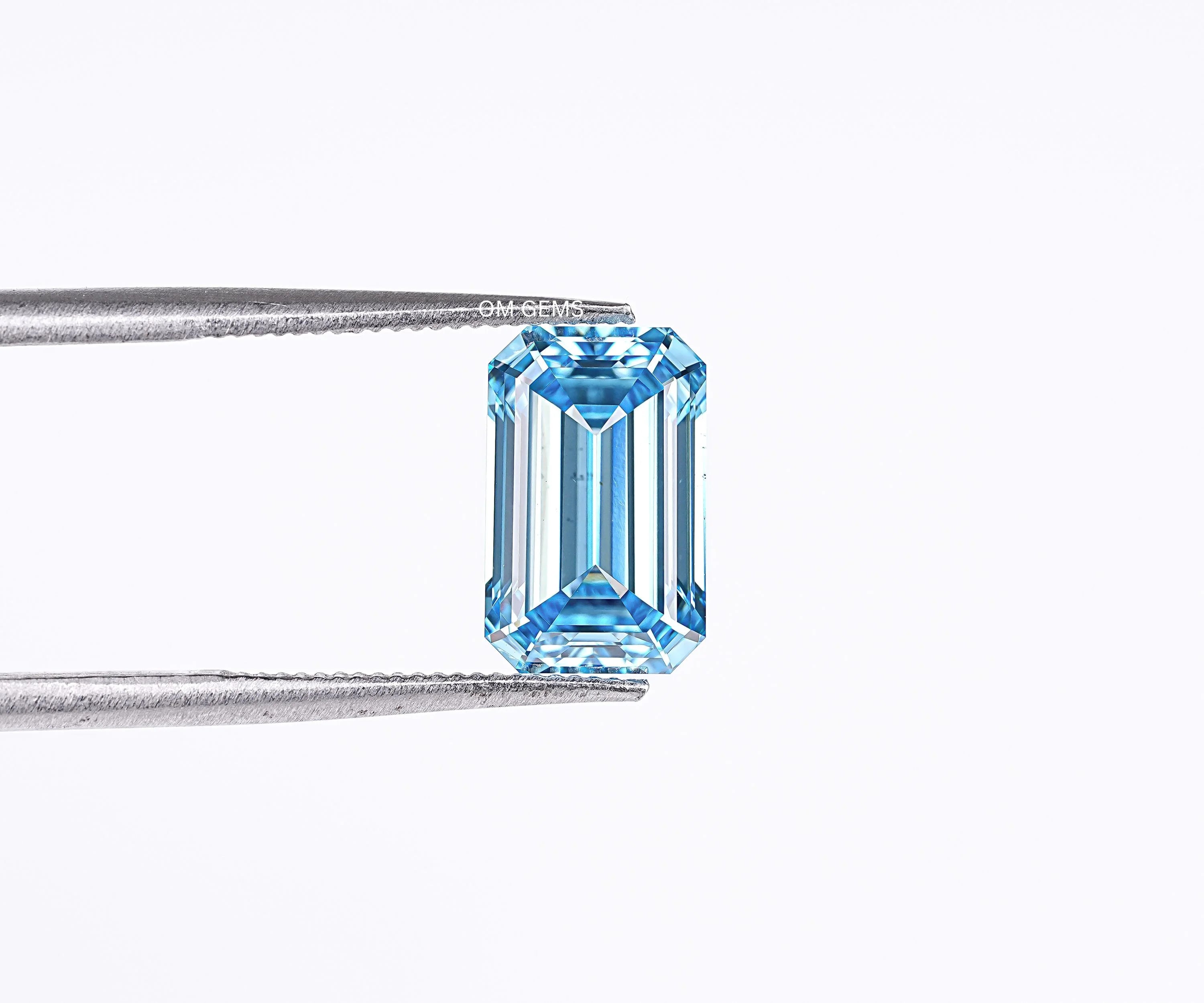 Blue Emerald Cut Lab Loose Diamond