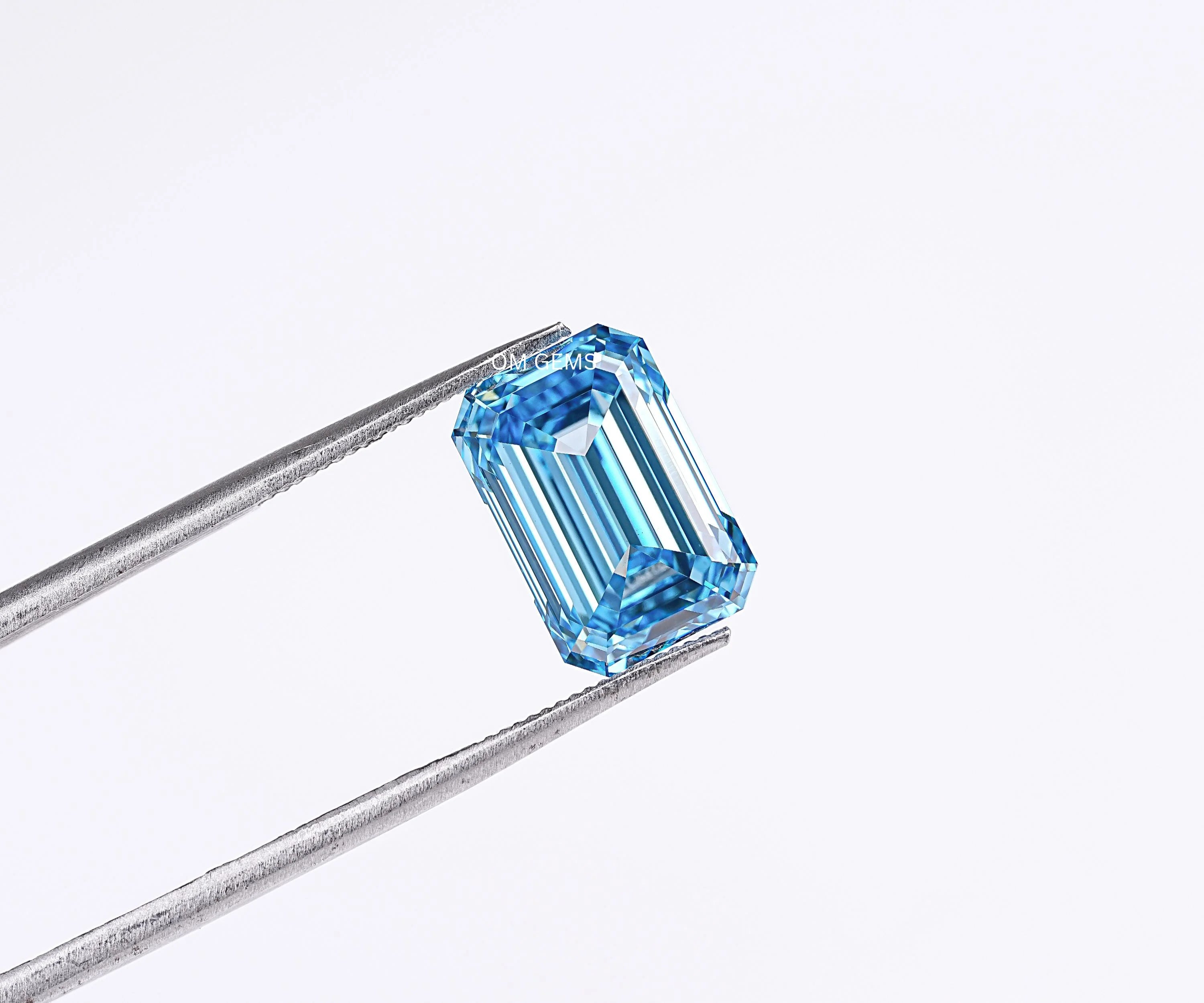 Blue Emerald Shaped Lab Grown Diamond