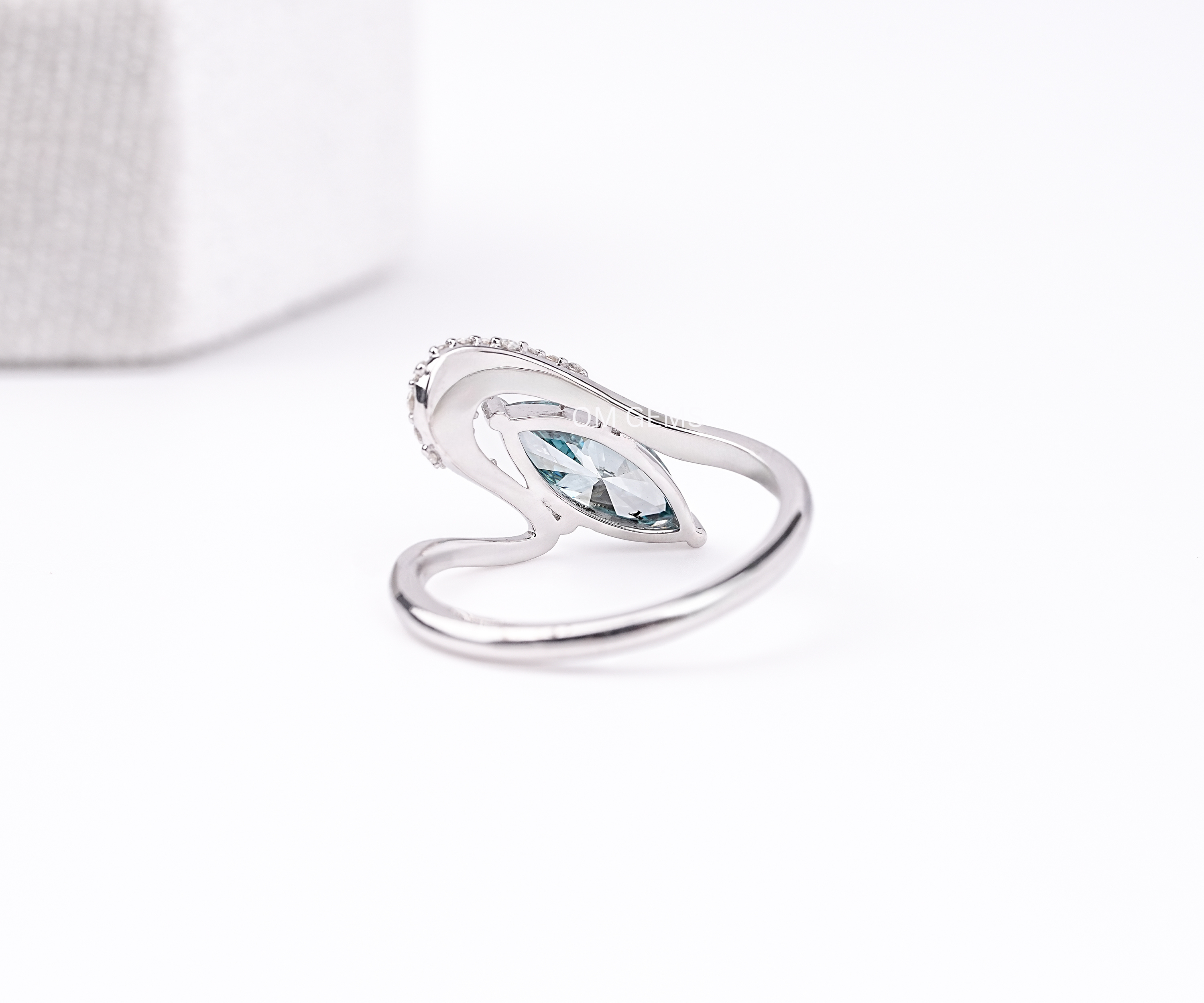 Blue Marquise Lab Diamond Pave Set Wave Ring