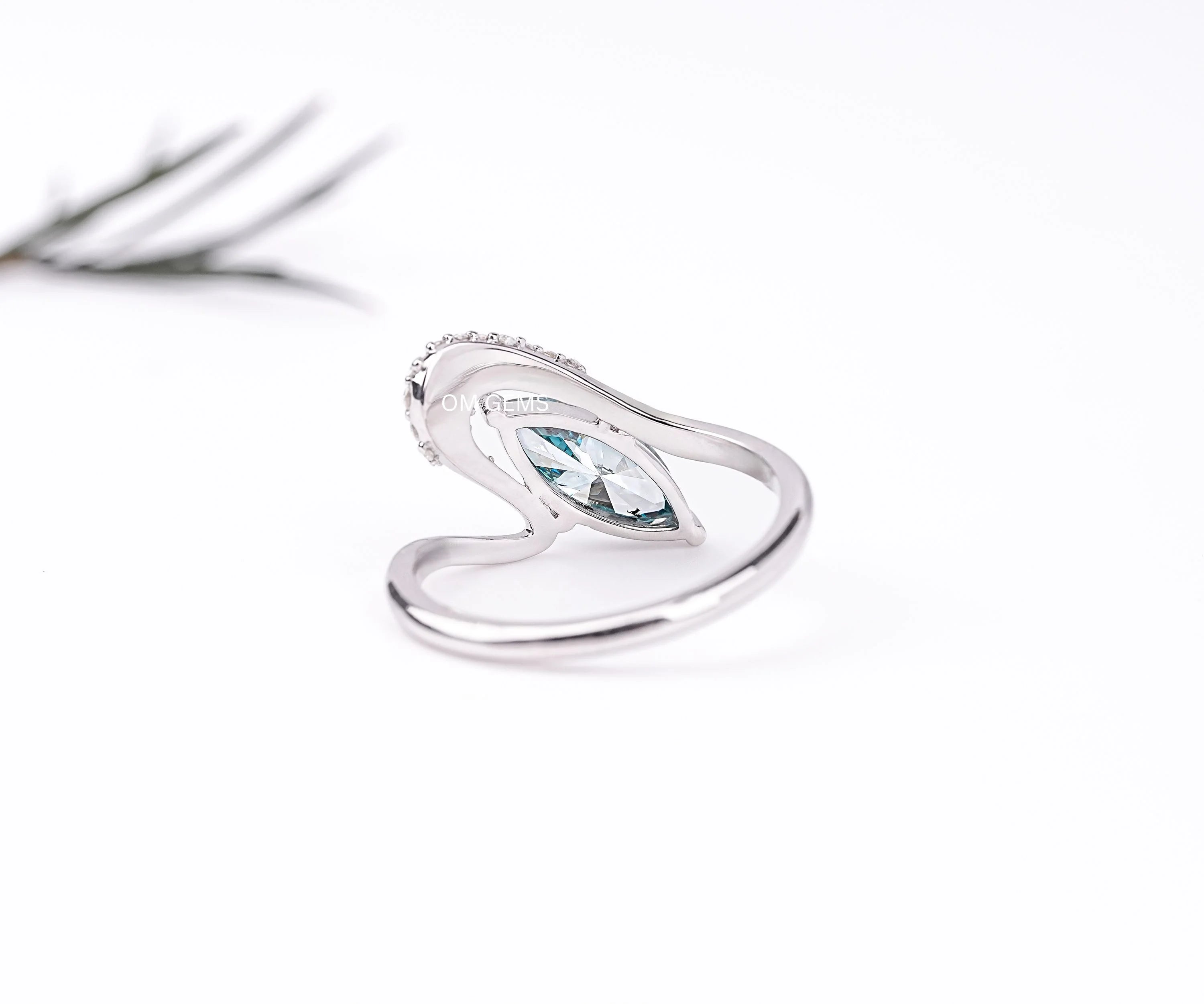 Blue Marquise Lab Diamond Pave Set Wave Ring