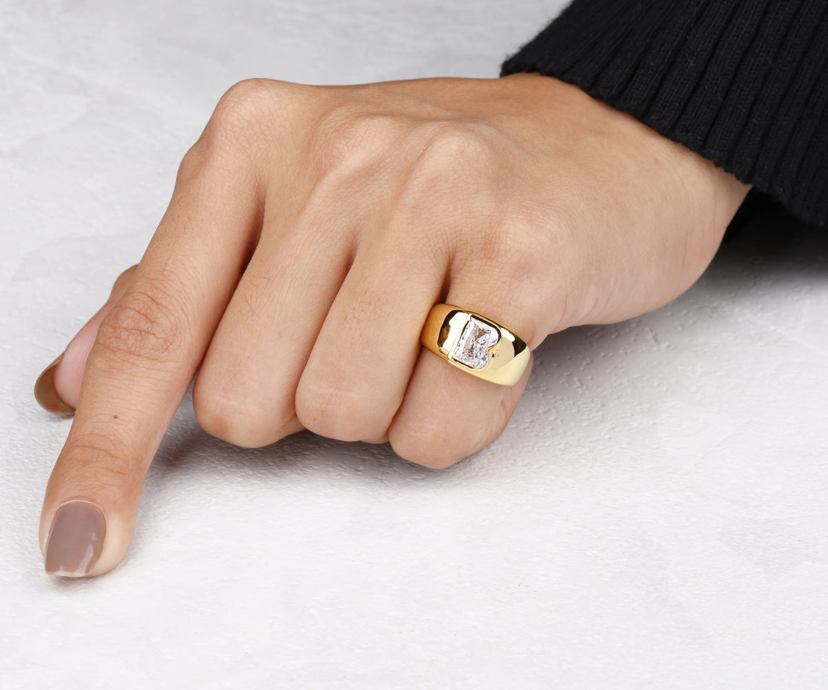 Chunky Signet B-Shaped Lab Grown Diamond Anniversary Ring