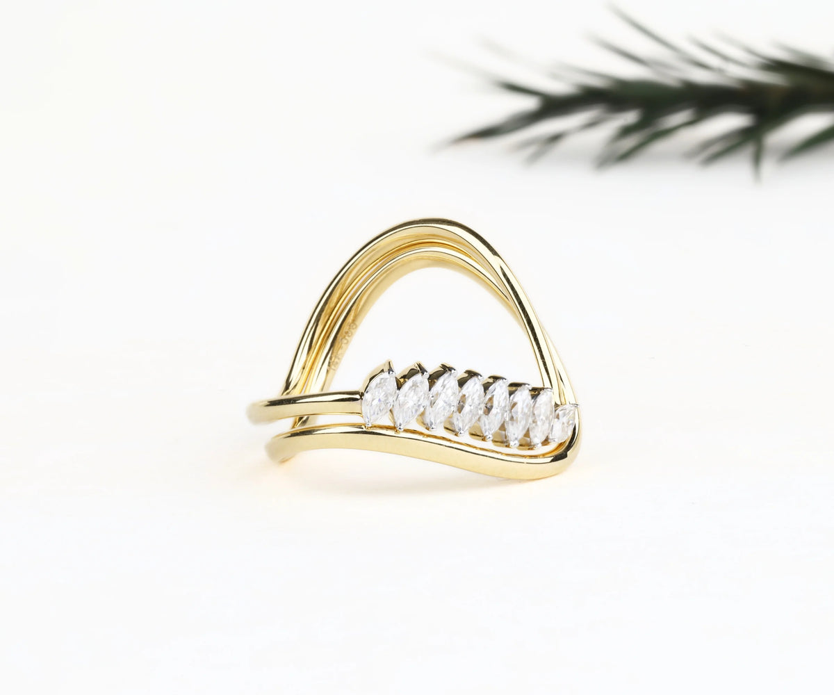 Bridal Set Pavé Marquise Shape Lab Grown Diamond Stackable Ring