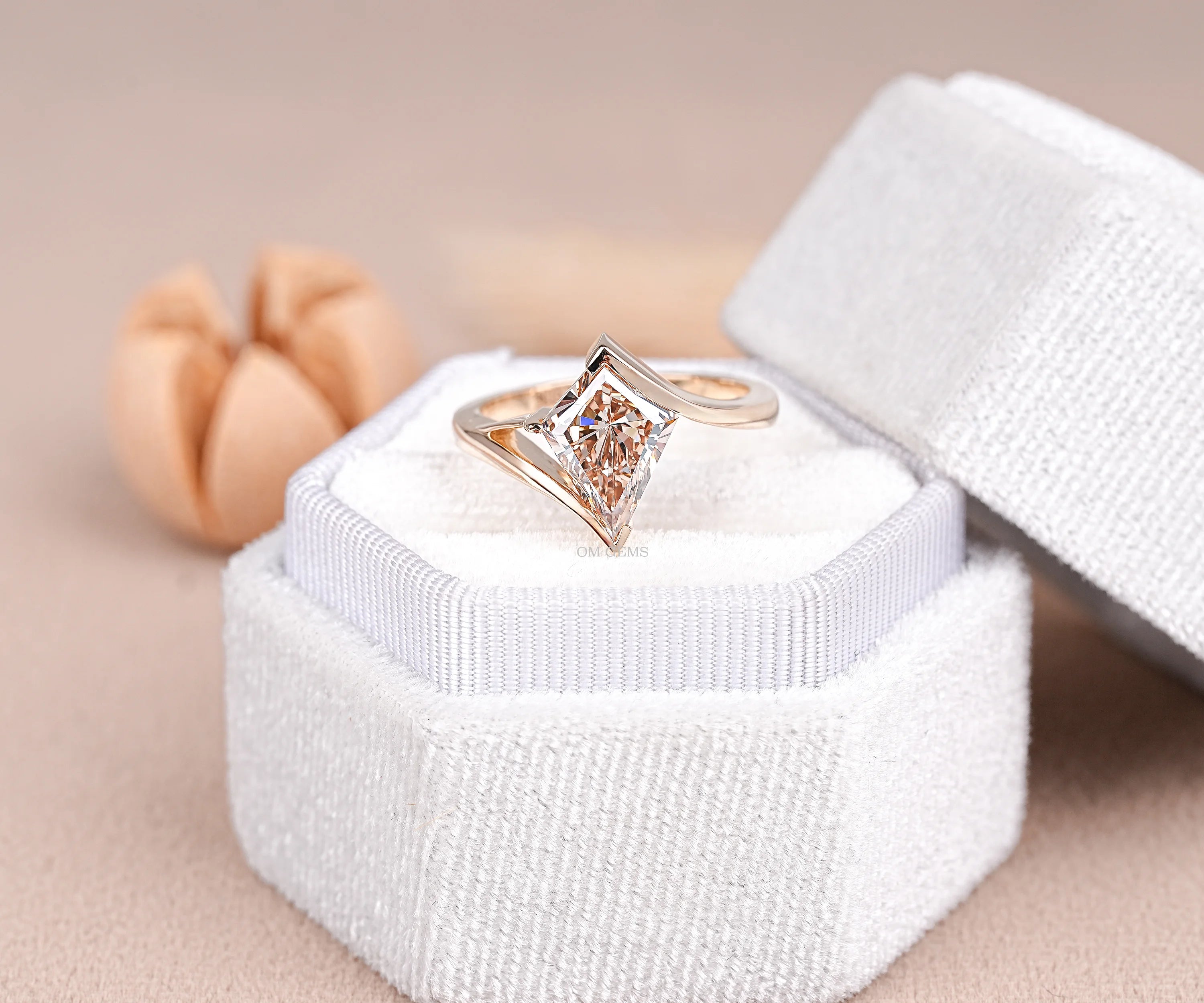 Champagne Kite Cut Lab Diamond Solitaire Bypass Ring