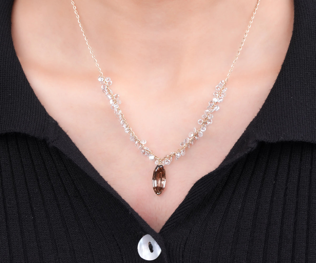 Briolette Drop Brown Marquise Lab Diamond Birthday Gift Necklace