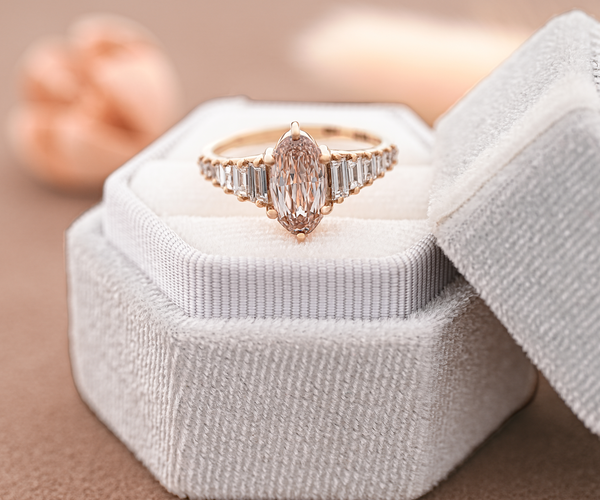 Champagne Oval Lab Diamond Accent Wedding Ring