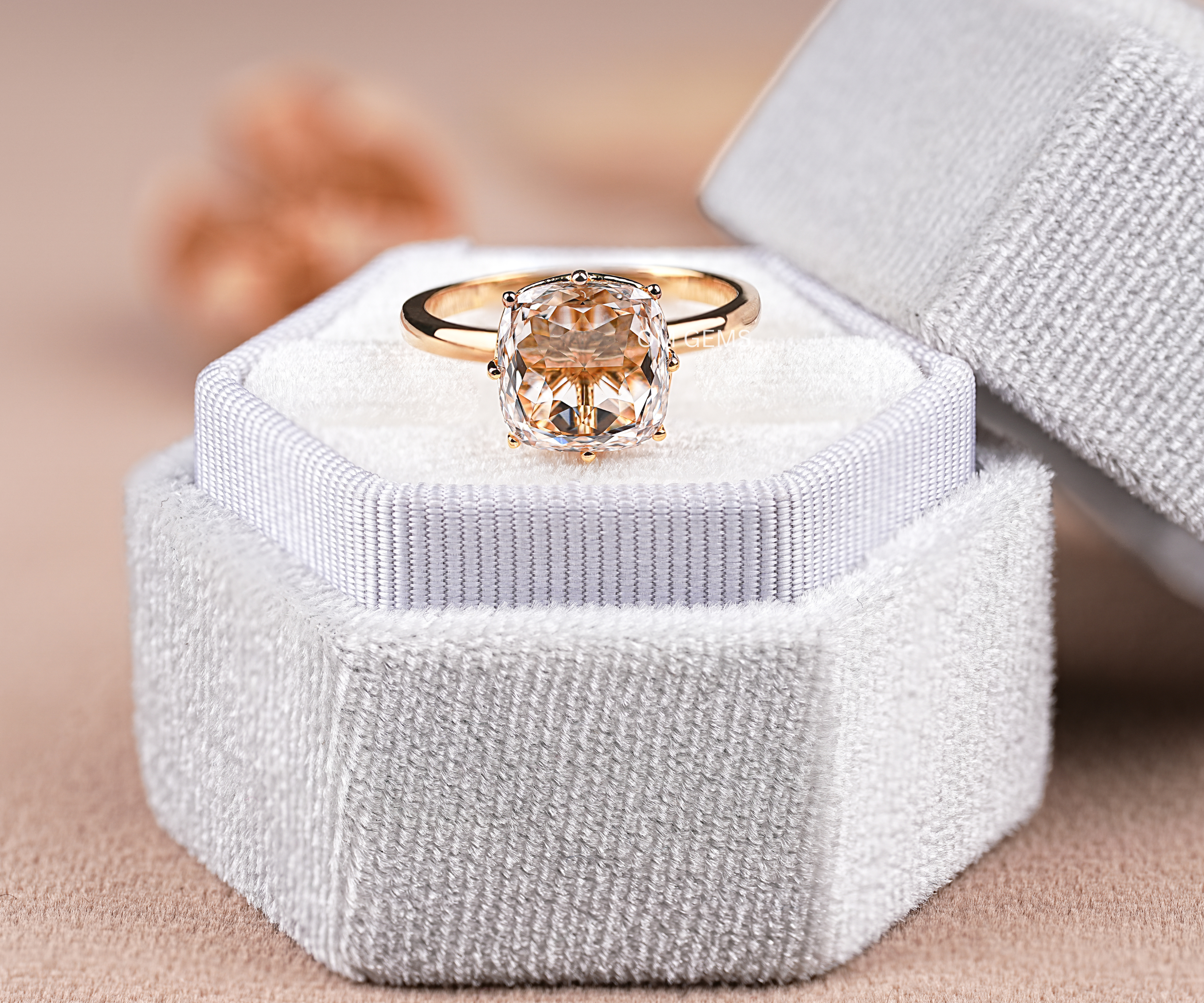 Champagne Cushion Cut Lab Grown Diamond Solitaire Ring