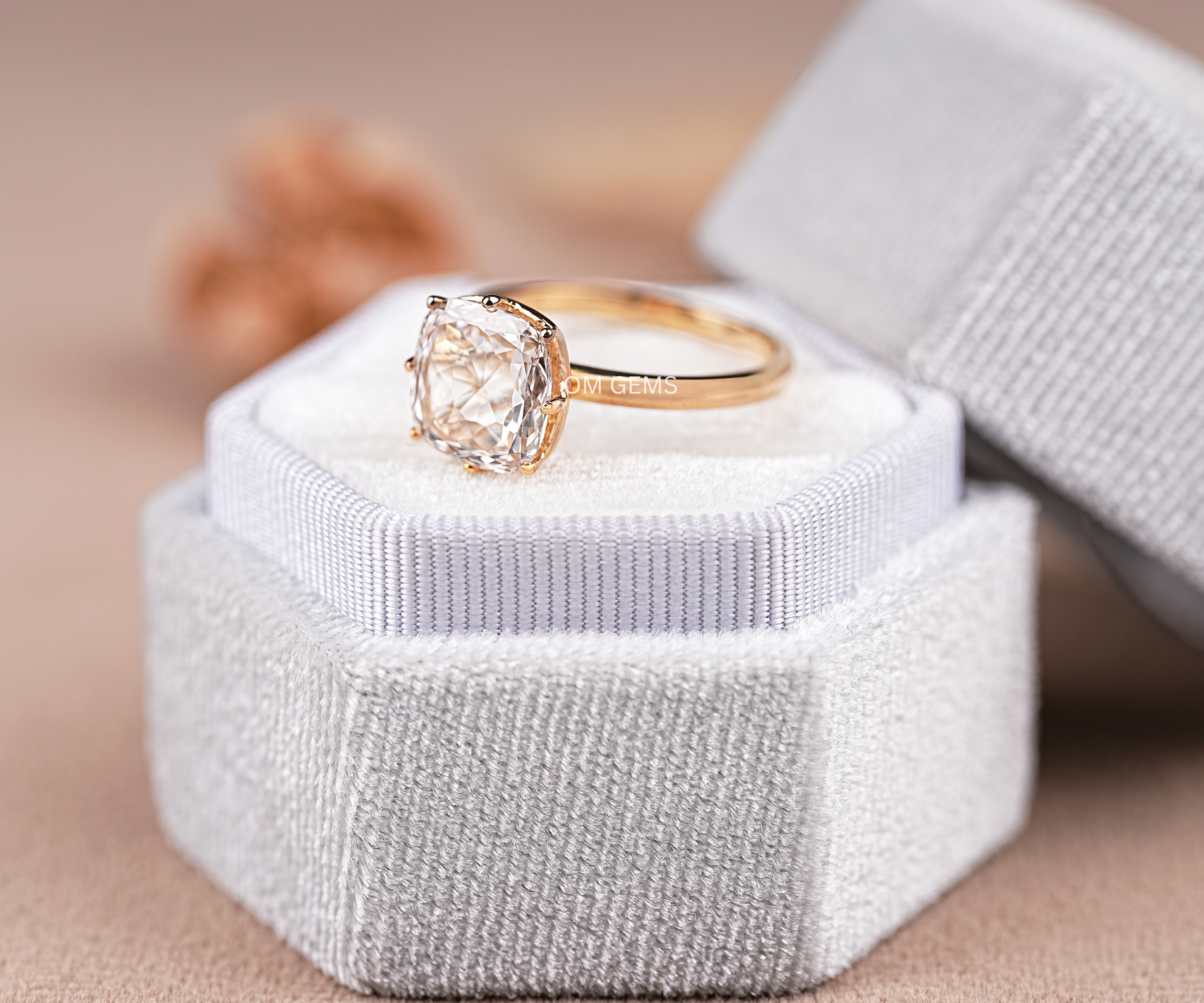 Lab Grown Champagne Cushion Cut Diamond Solitaire Ring