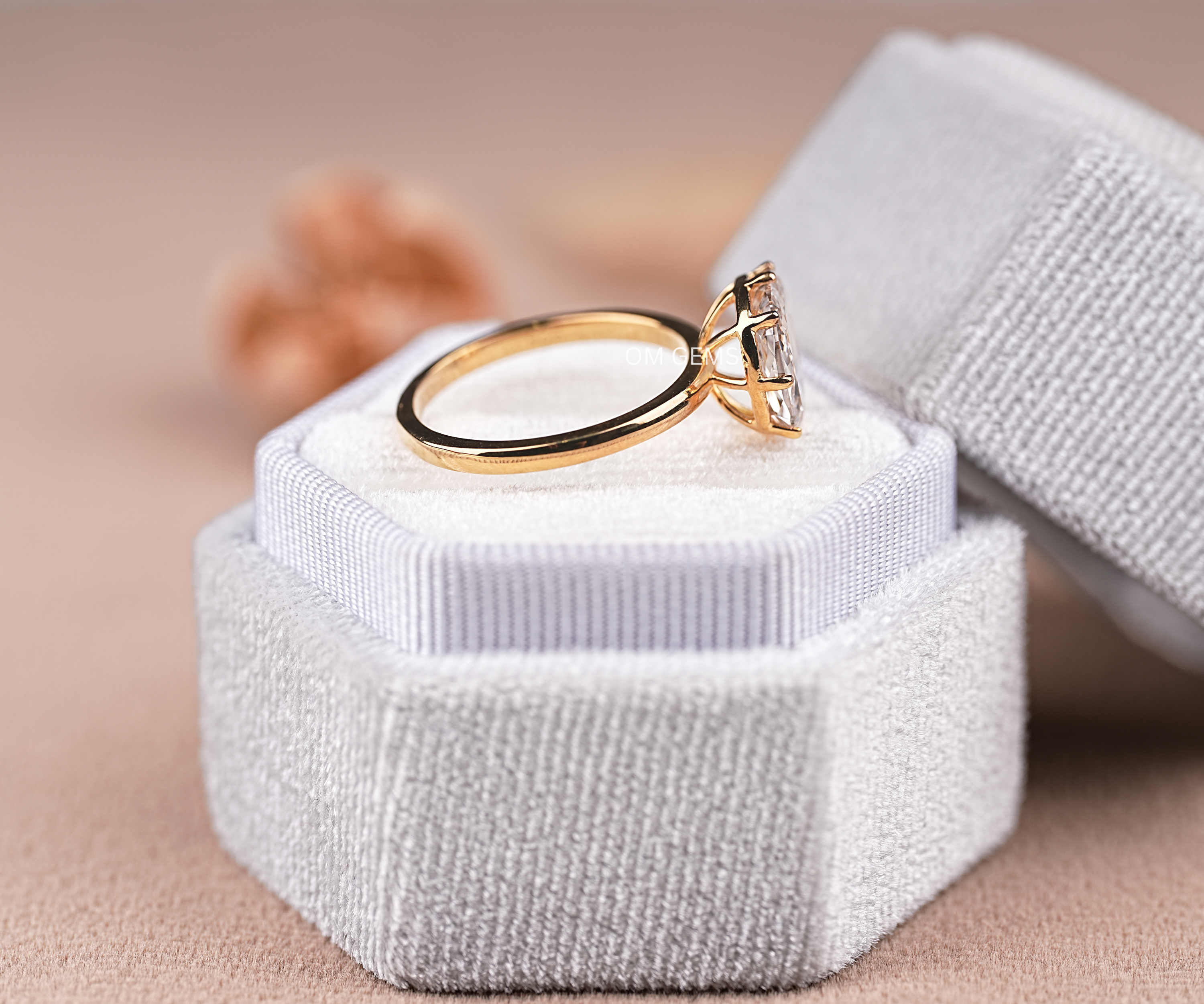18k Yellow Gold Champagne Cushion Cut Lab Grown Diamond Solitaire Ring