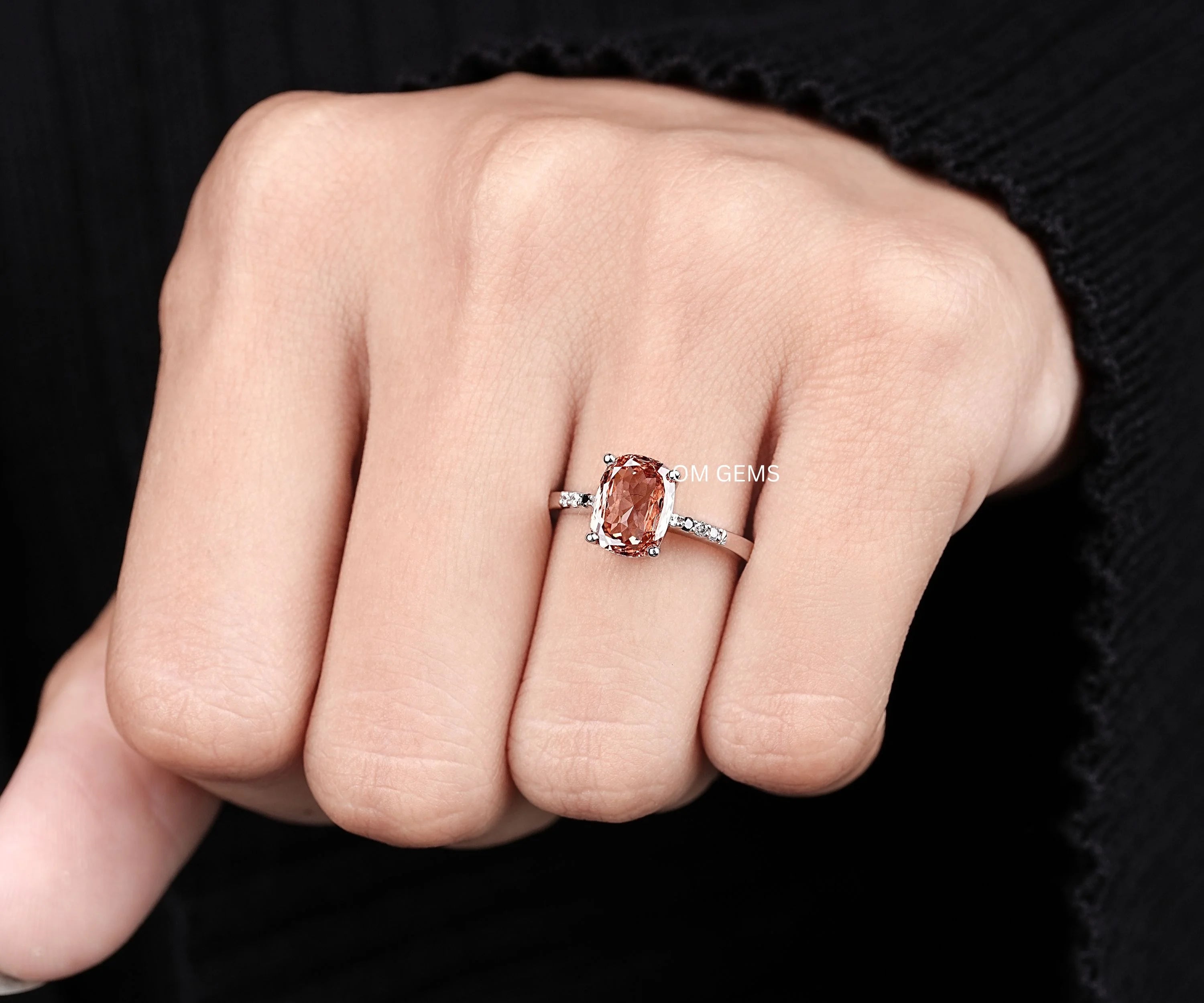 Champagne Cushion Solitaire Diamond Engagement Ring