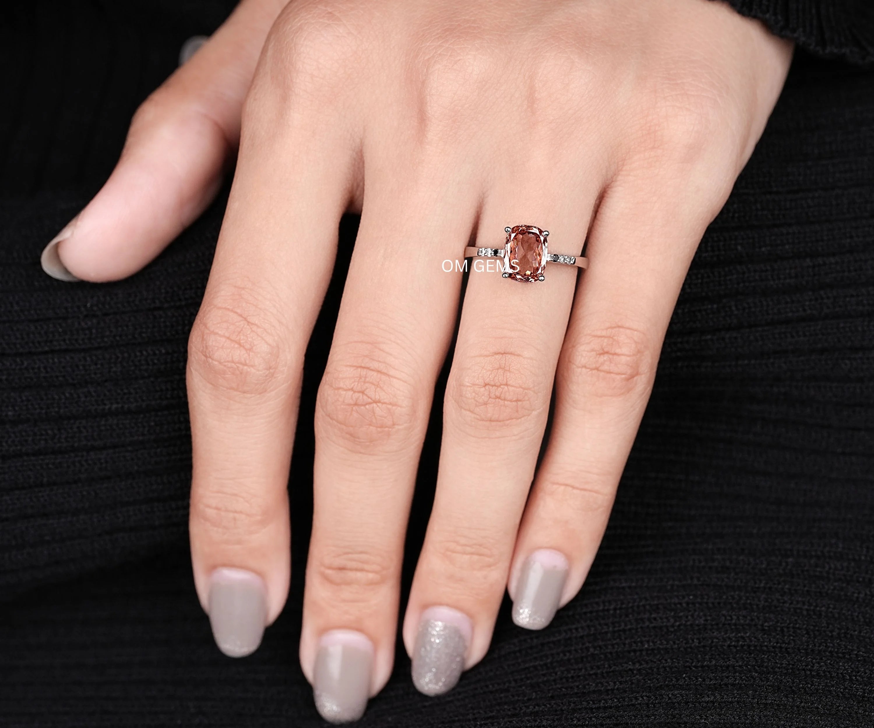 Champagne Cushion Solitaire Diamond Engagement Ring