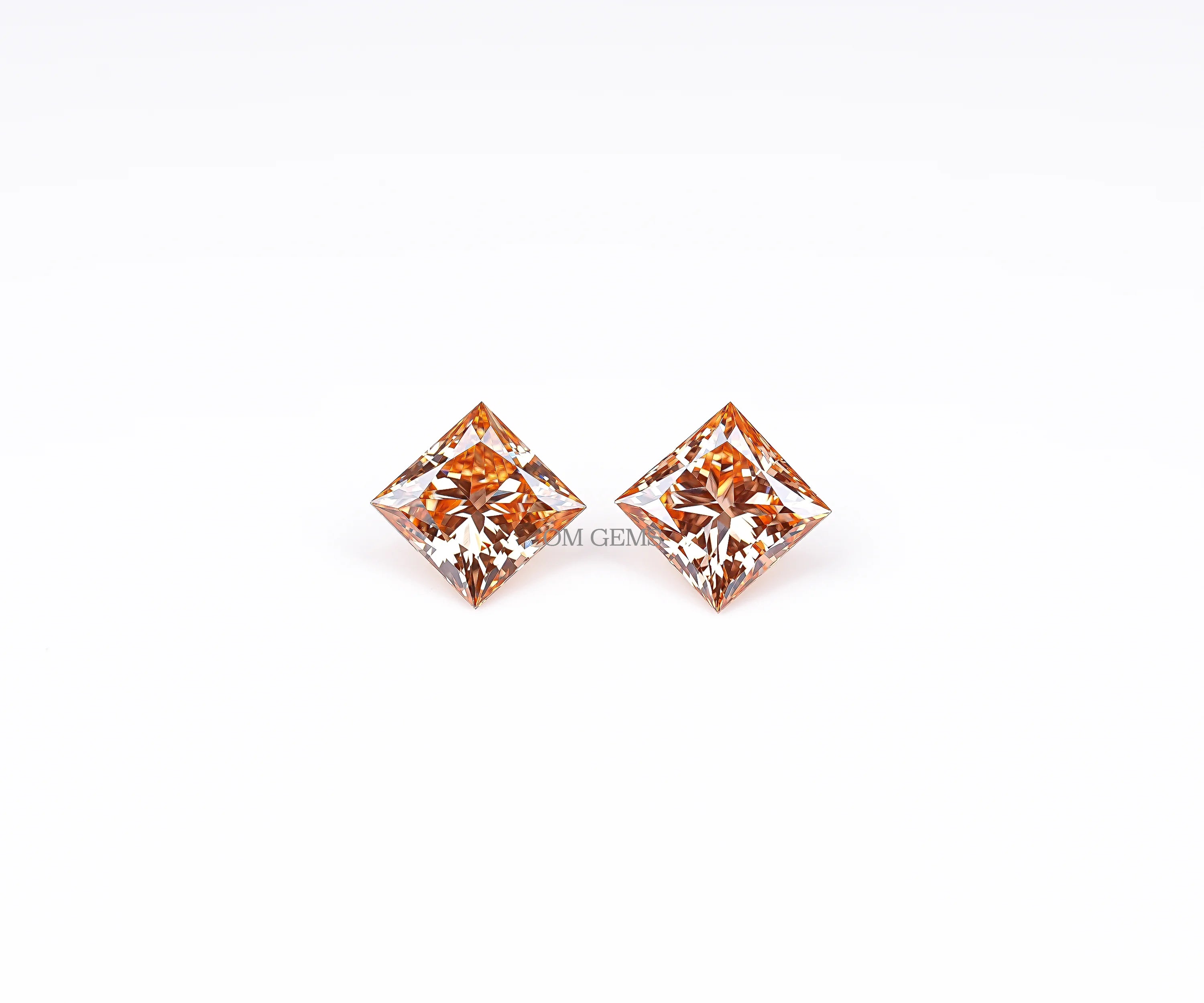 Champagne Princess Cut Lab Loose Diamond Matching Pair