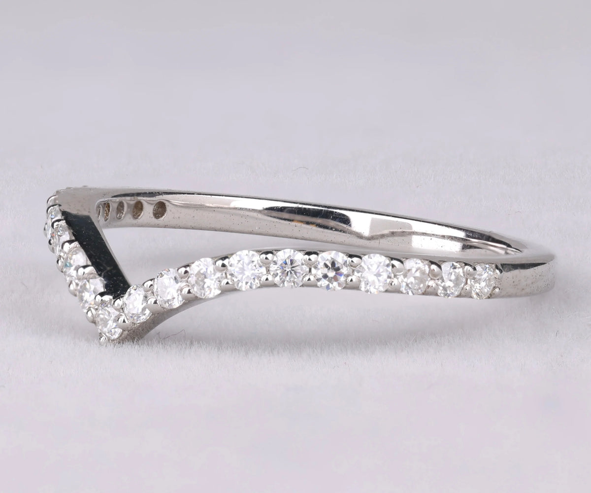 Chevron V-Shape Pavé Round Gemstone Wedding Band