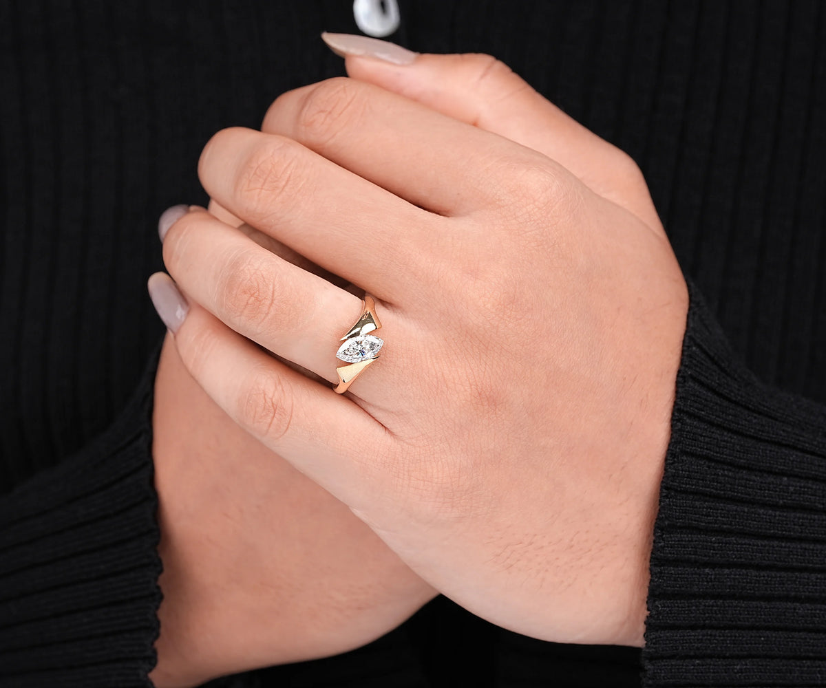 Marquise Shape Lab Grown Diamond Solitaire Bypass Engagement Ring