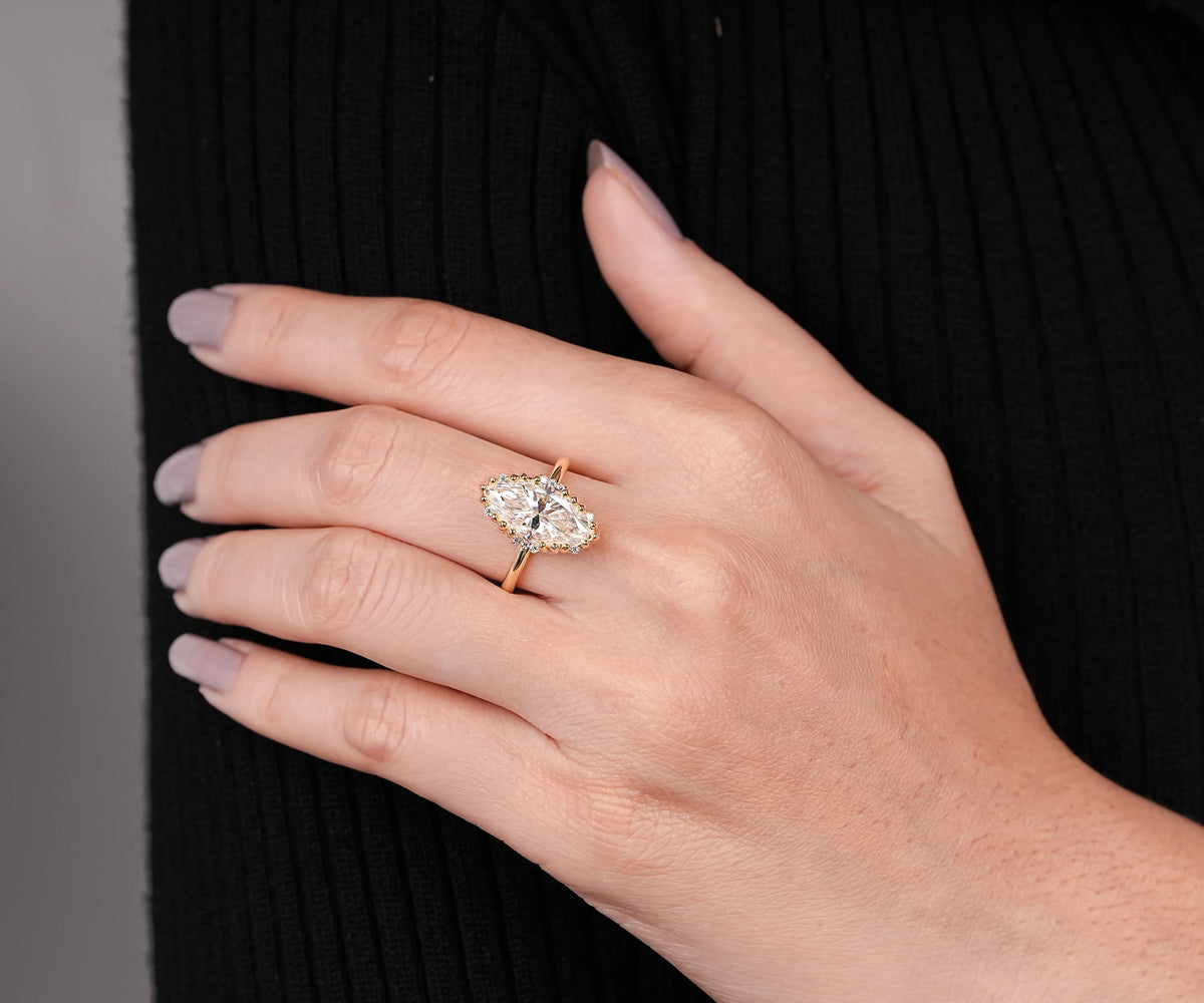 Solitaire Tulip Basket Marquise Shape Lab Diamond Engagement Ring