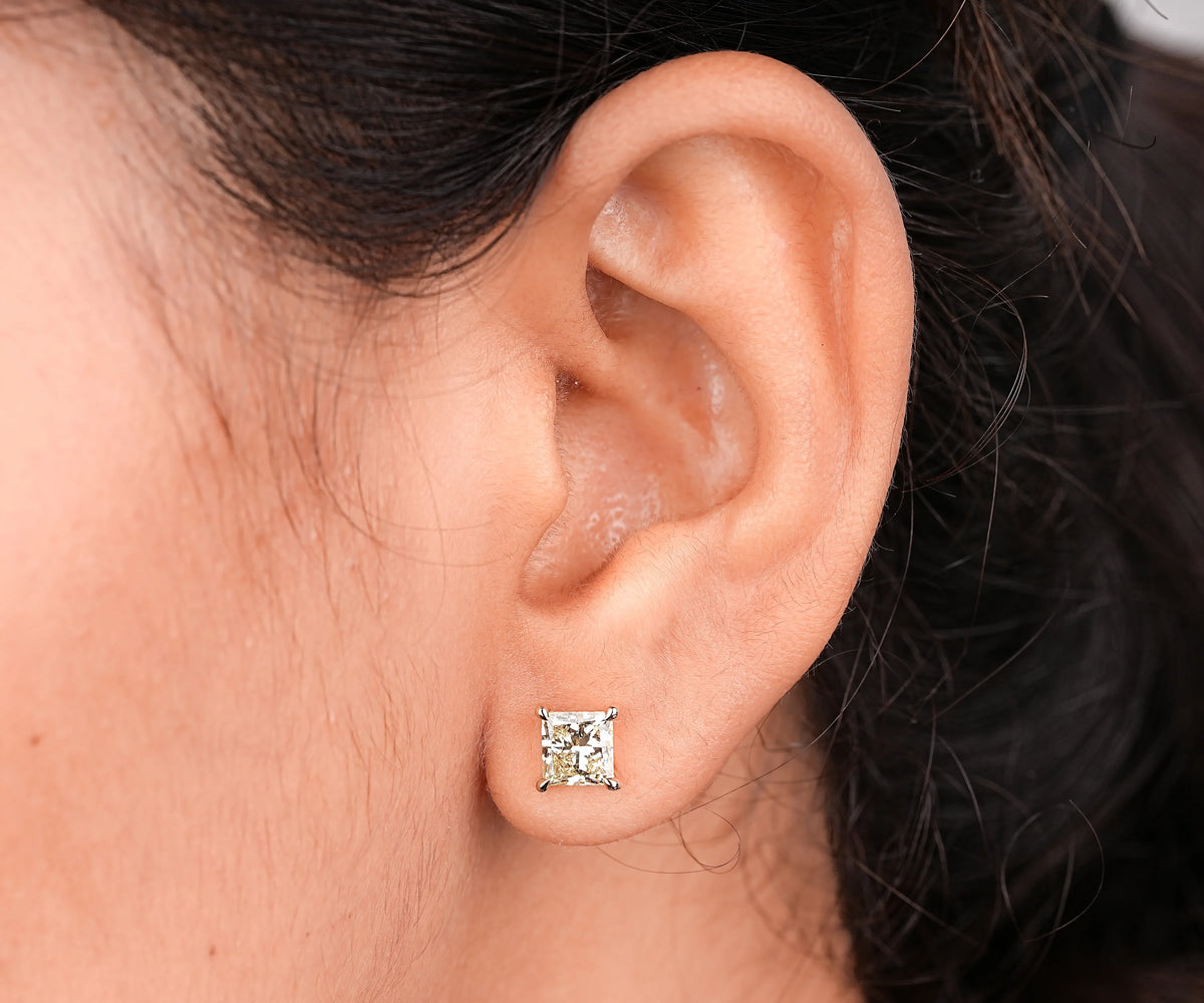 Classic Stud Fancy Yellow Princess Shape Lab Diamond Birthday Gift Earrings