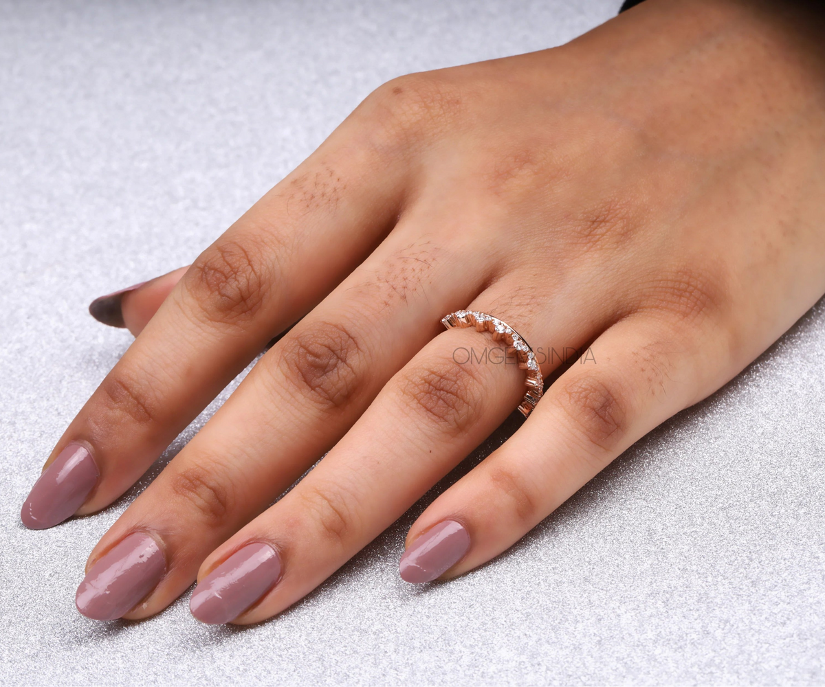 Crown Style Half Eternity Round Shape Lab Diamond Wedding Band