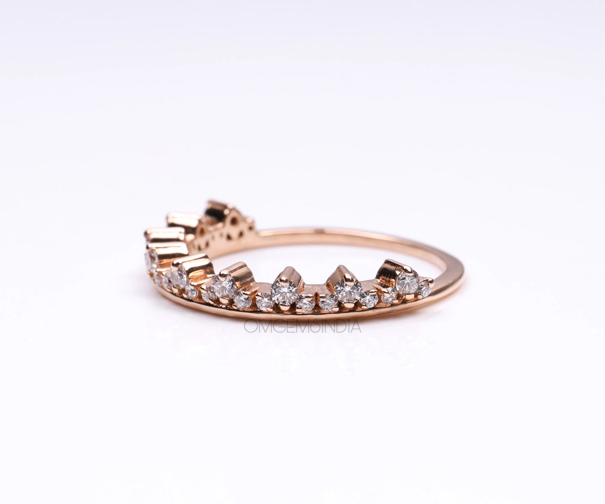 Crown Style Half Eternity Round Shape Lab Diamond Wedding Band