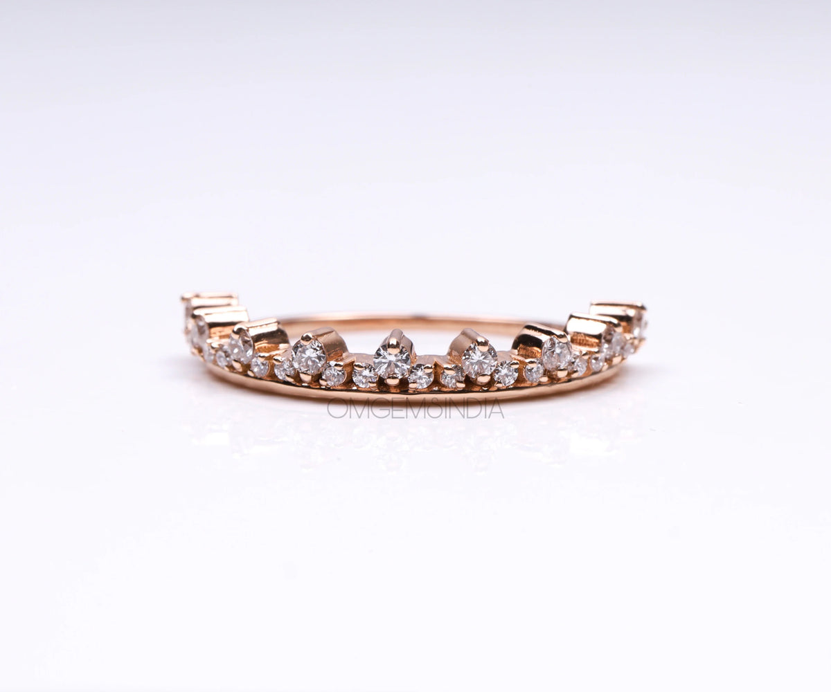 Crown Style Half Eternity Round Shape Lab Diamond Wedding Band