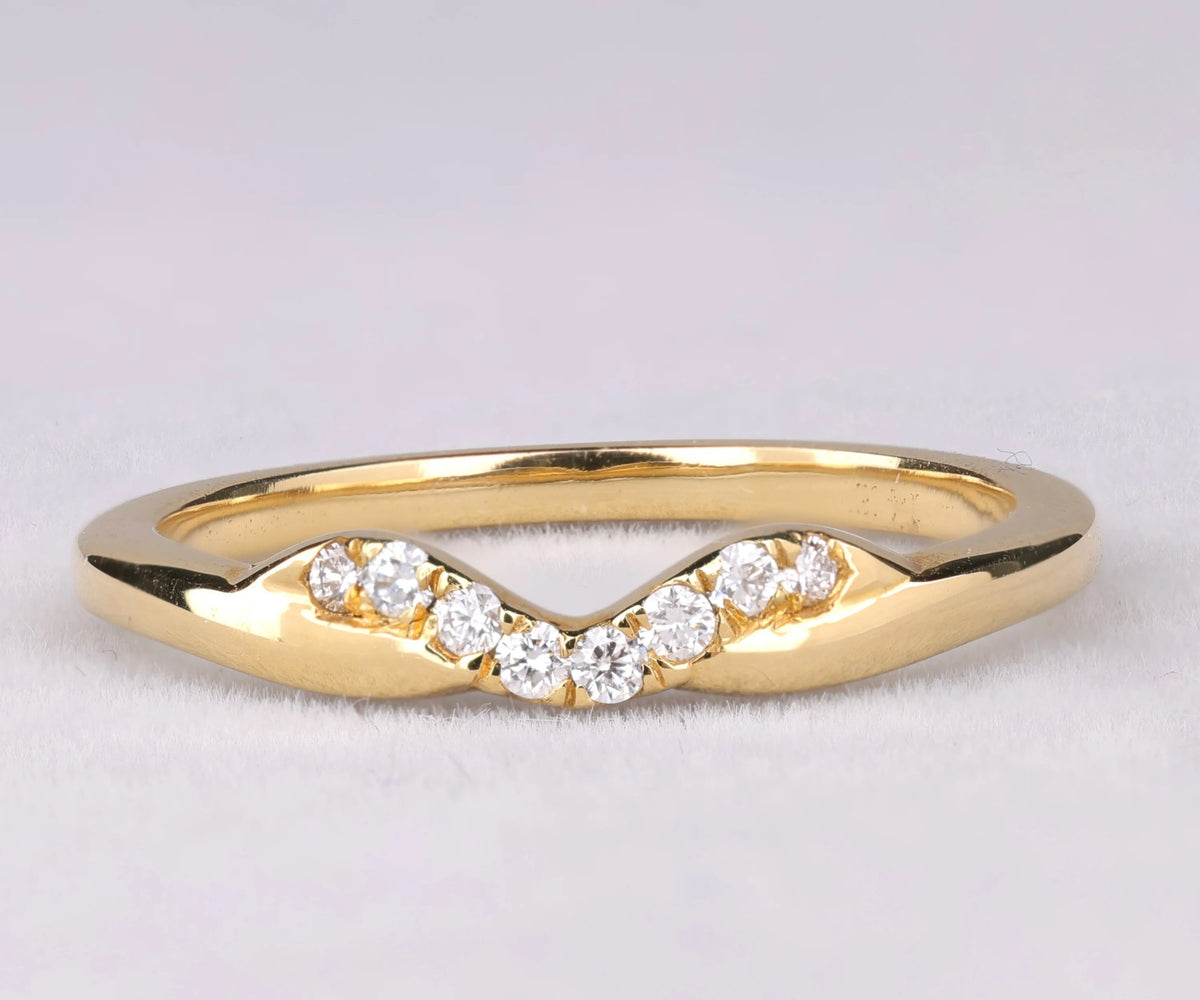 Curved Chevron Pavé Round Gemstone Wedding Band