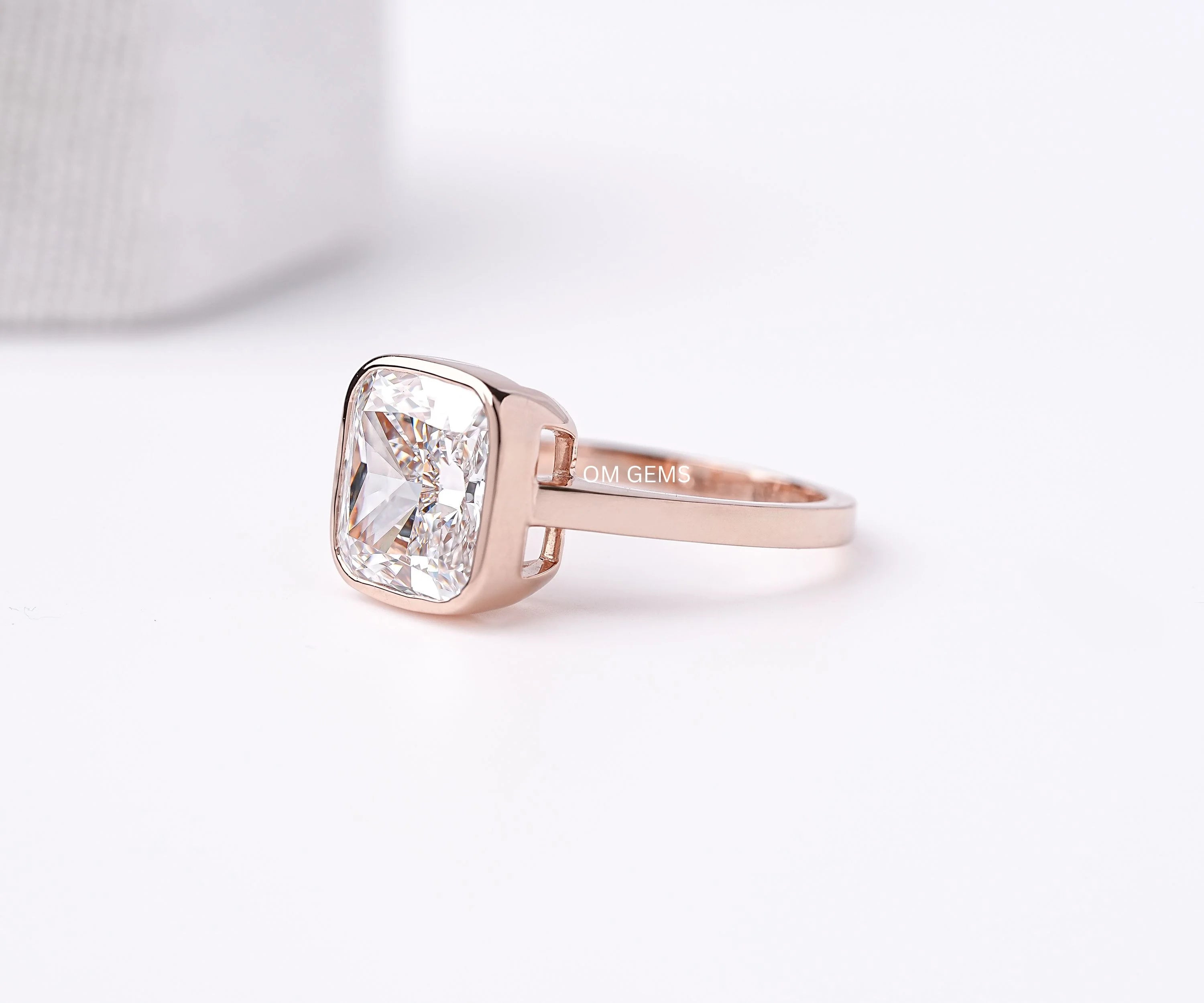 Cushion Cut Diamond Bezel Set Solitaire Ring