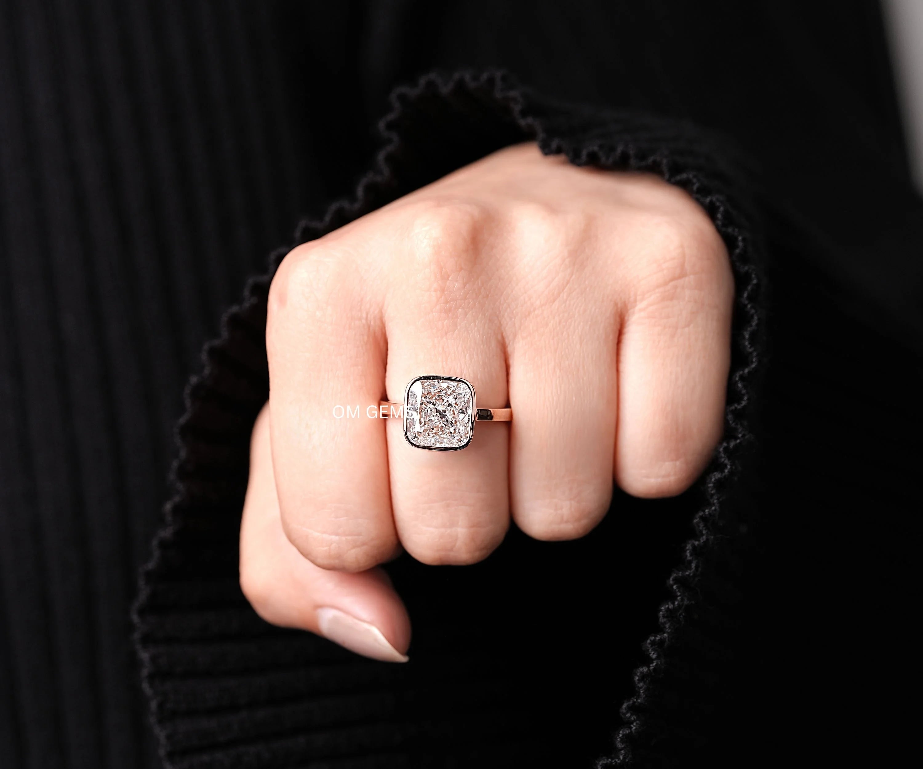 Cushion Cut Diamond Bezel Set Solitaire Ring