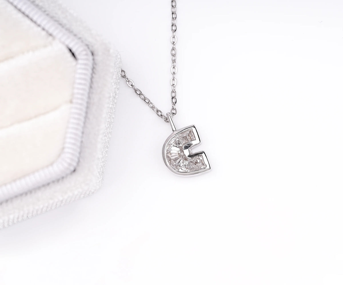 Bezel Initial C Lab Grown Diamond Anniversary Gift Pendant