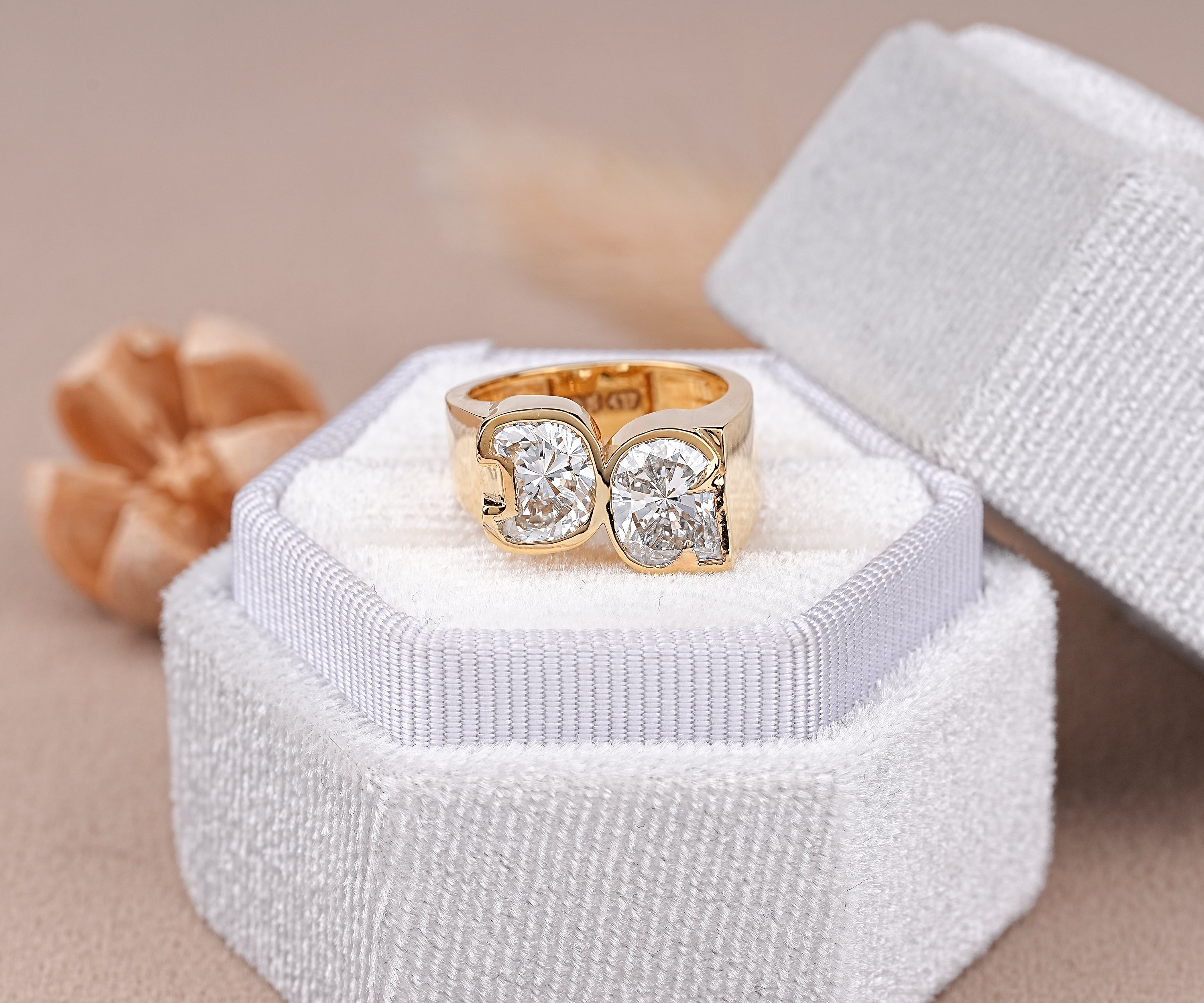 Fancy Alphabet Cut Initial Diamond Two Letter Ring