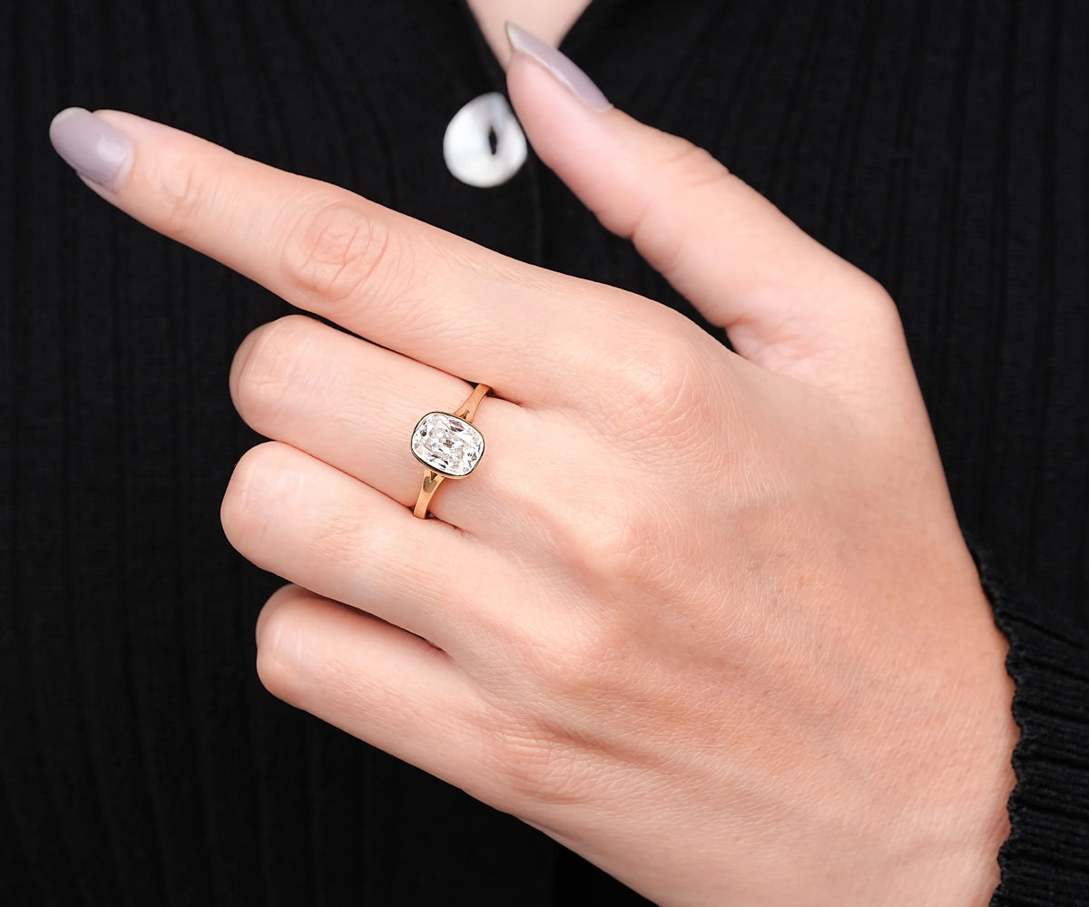 Solitaire Old Mine Cushion Shape Lab Grown Diamond Engagement Ring
