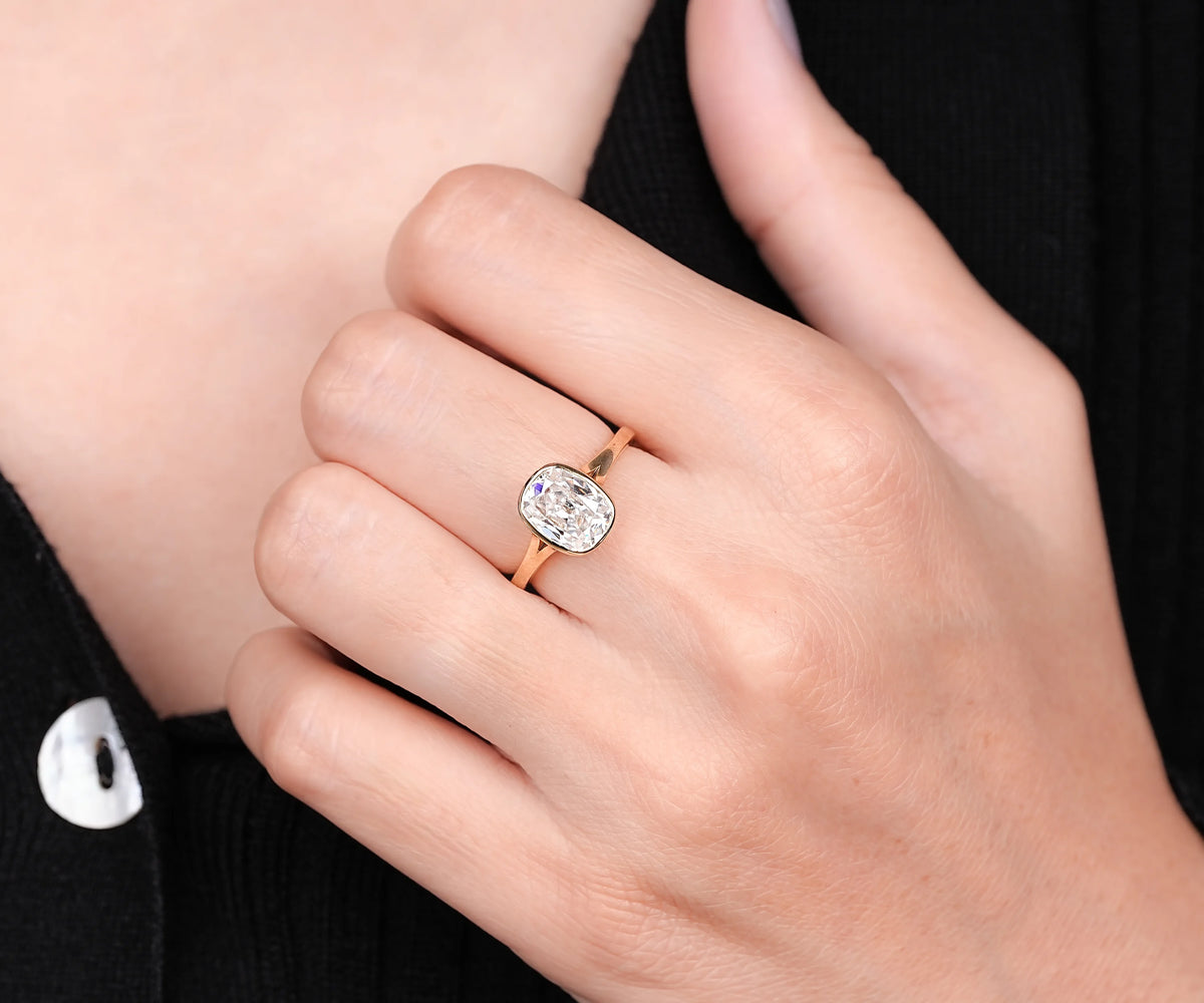 Solitaire Old Mine Cushion Shape Lab Grown Diamond Engagement Ring