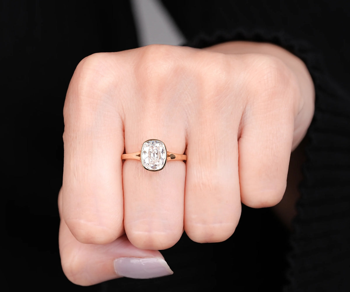 Solitaire Old Mine Cushion Shape Lab Grown Diamond Engagement Ring