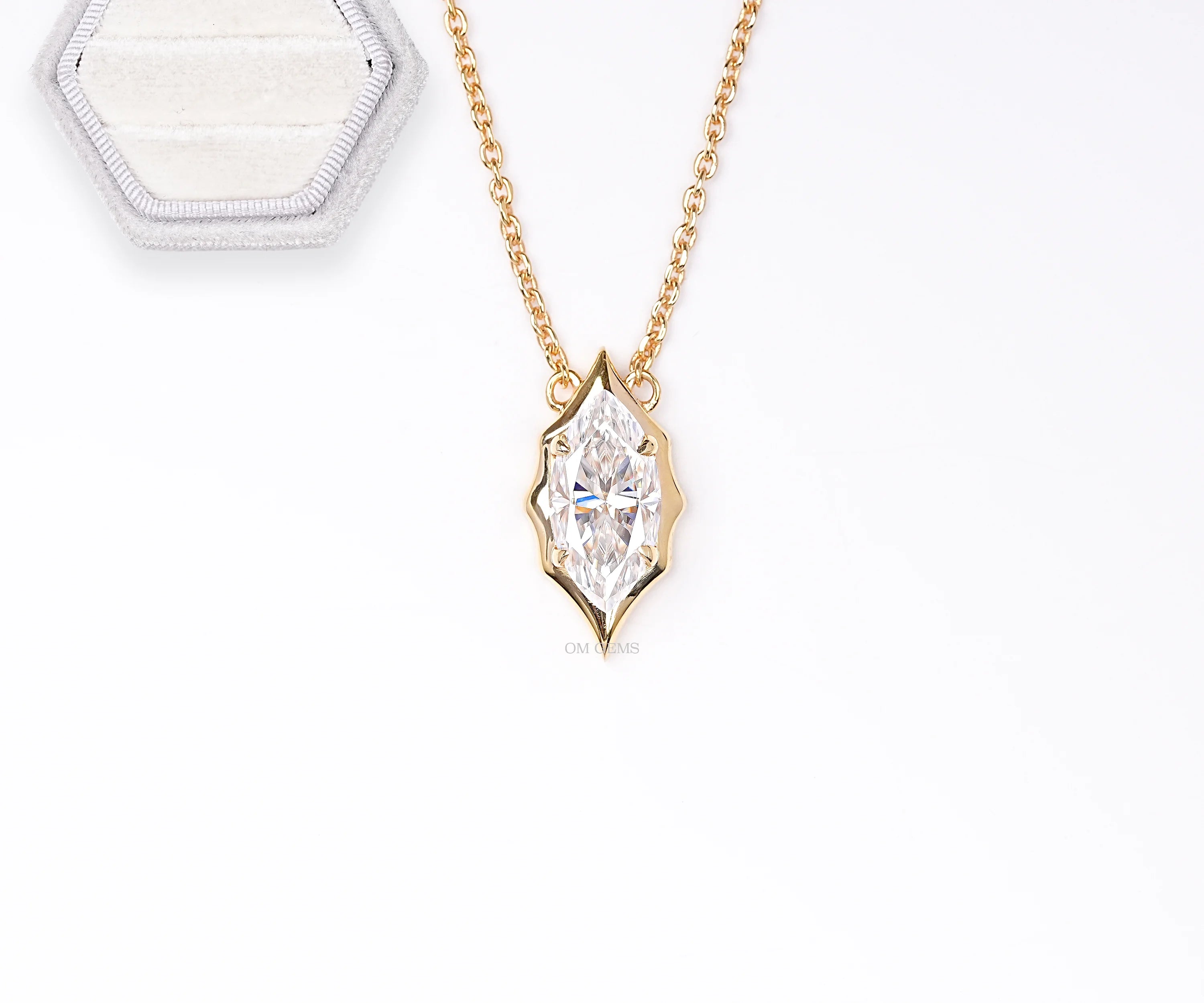 Marquise Cut Lab Diamond Bezel Set Necklace Pendant