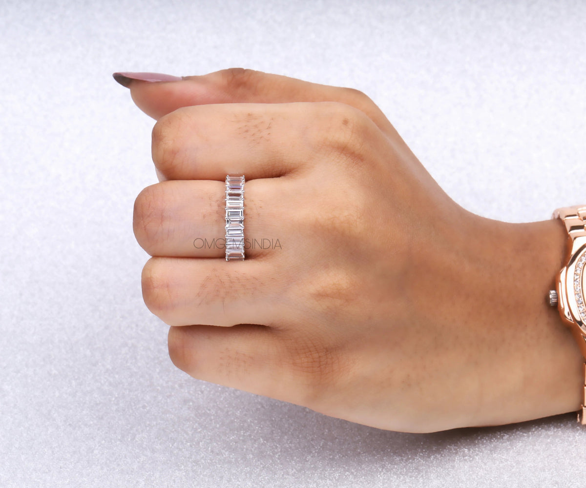 Half Eternity Baguette Shape Gemstone Wedding Band